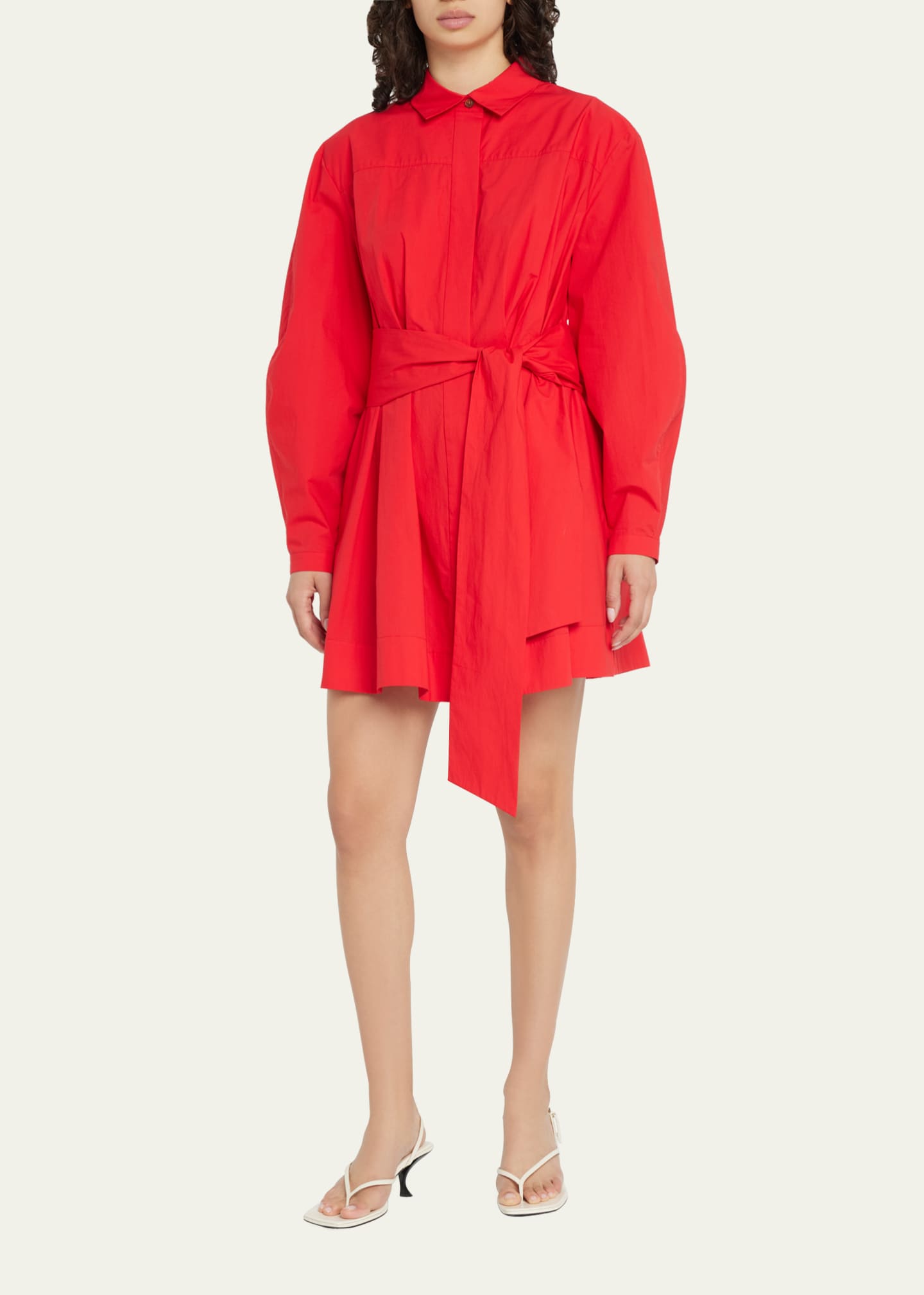 Toccin Belted PuffSleeve Poplin Mini Shirtdress Bergdorf Goodman