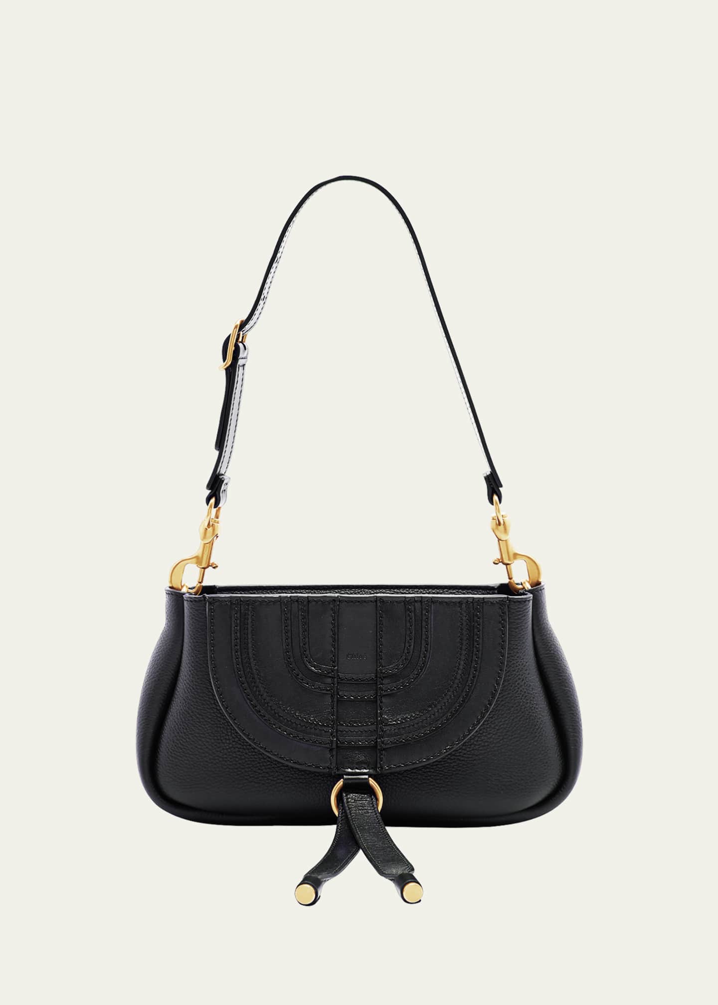 Chloe Marcie Small Clutch Bag with Shoulder Strap in Grained Leather