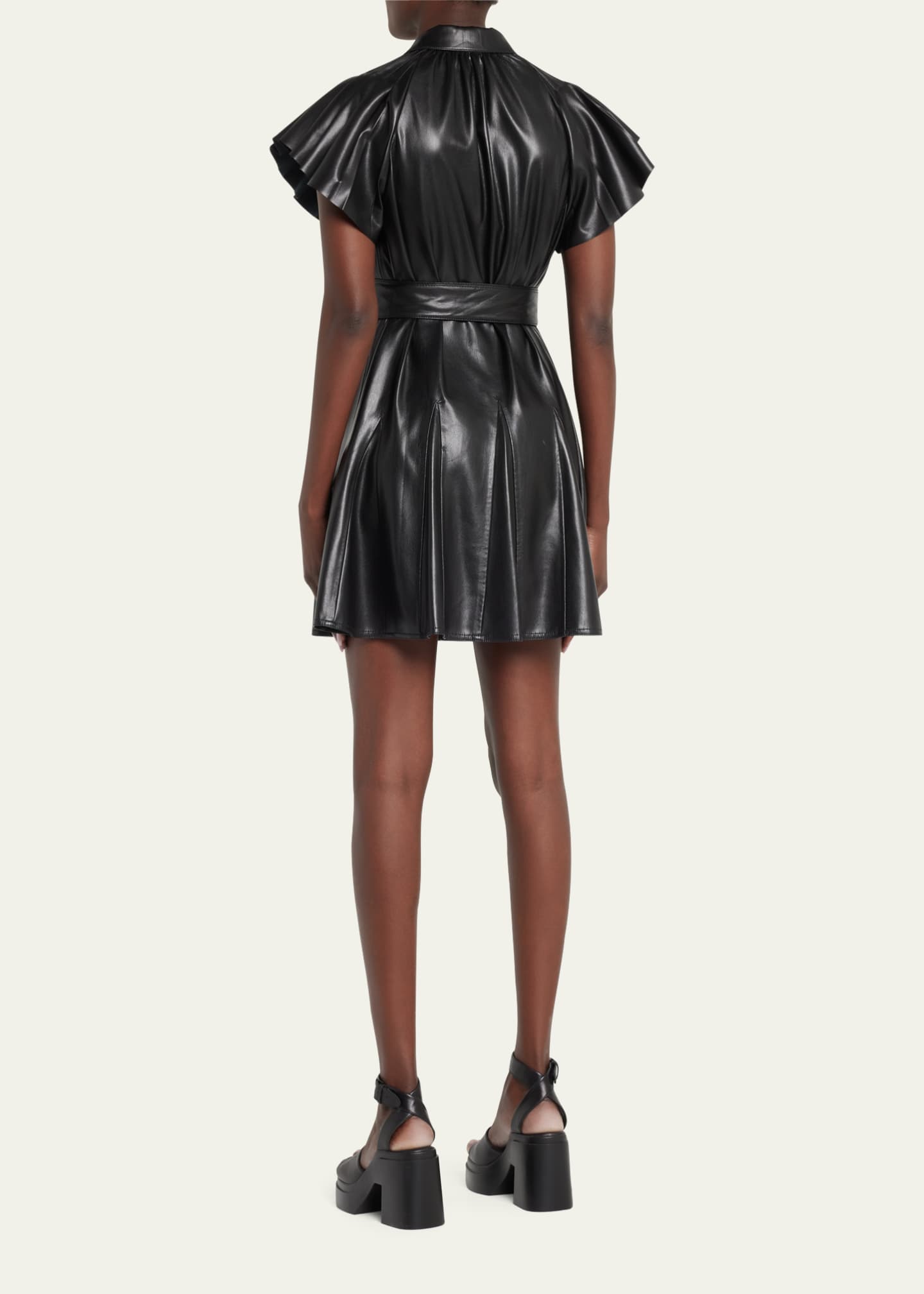 Alice + Olivia McKell Vegan Leather Flutter-Sleeve Mini Dress ...