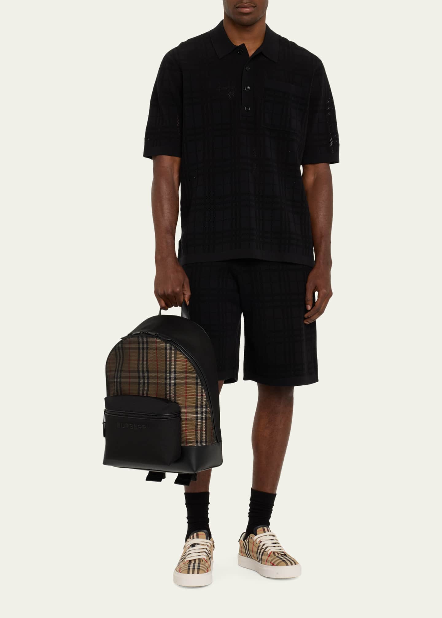 Burberry Men's Check and Mesh Backpack - Bergdorf Goodman
