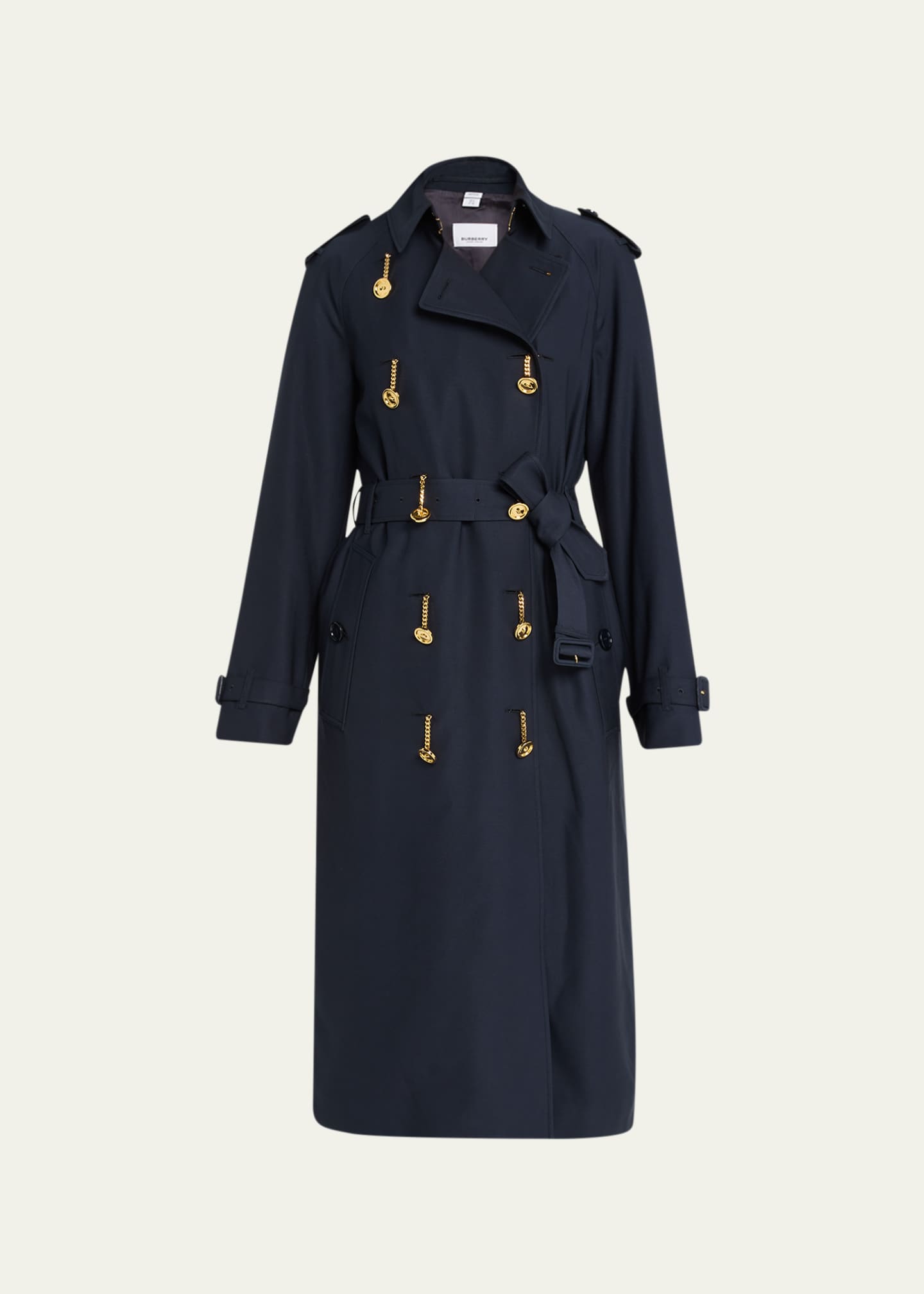 Burberry Belted Trench Coat with Chain Button Detail