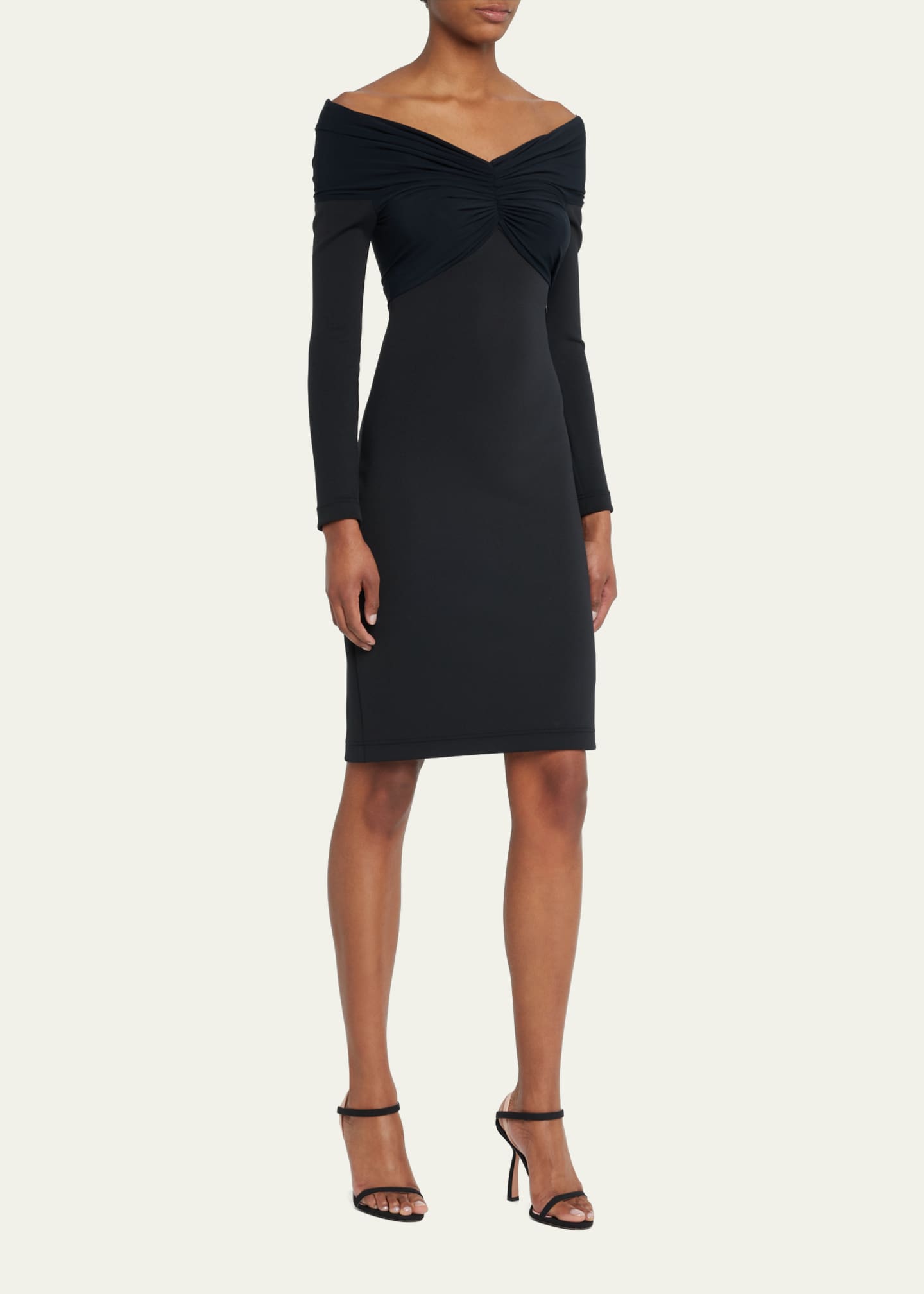 Burberry Off-Shoulder Short Dress with Ruched Front - Bergdorf Goodman