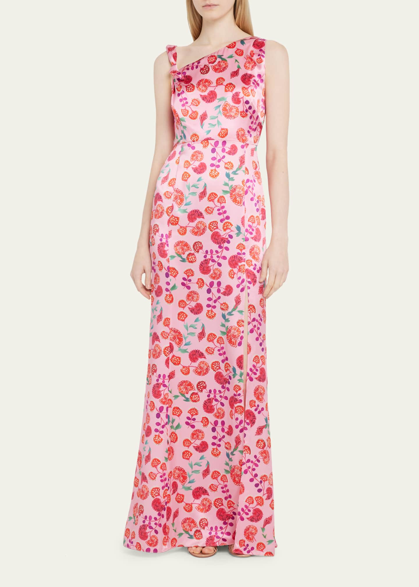 Saloni Leona One-Shoulder Draped Printed Silk Gown - Bergdorf Goodman