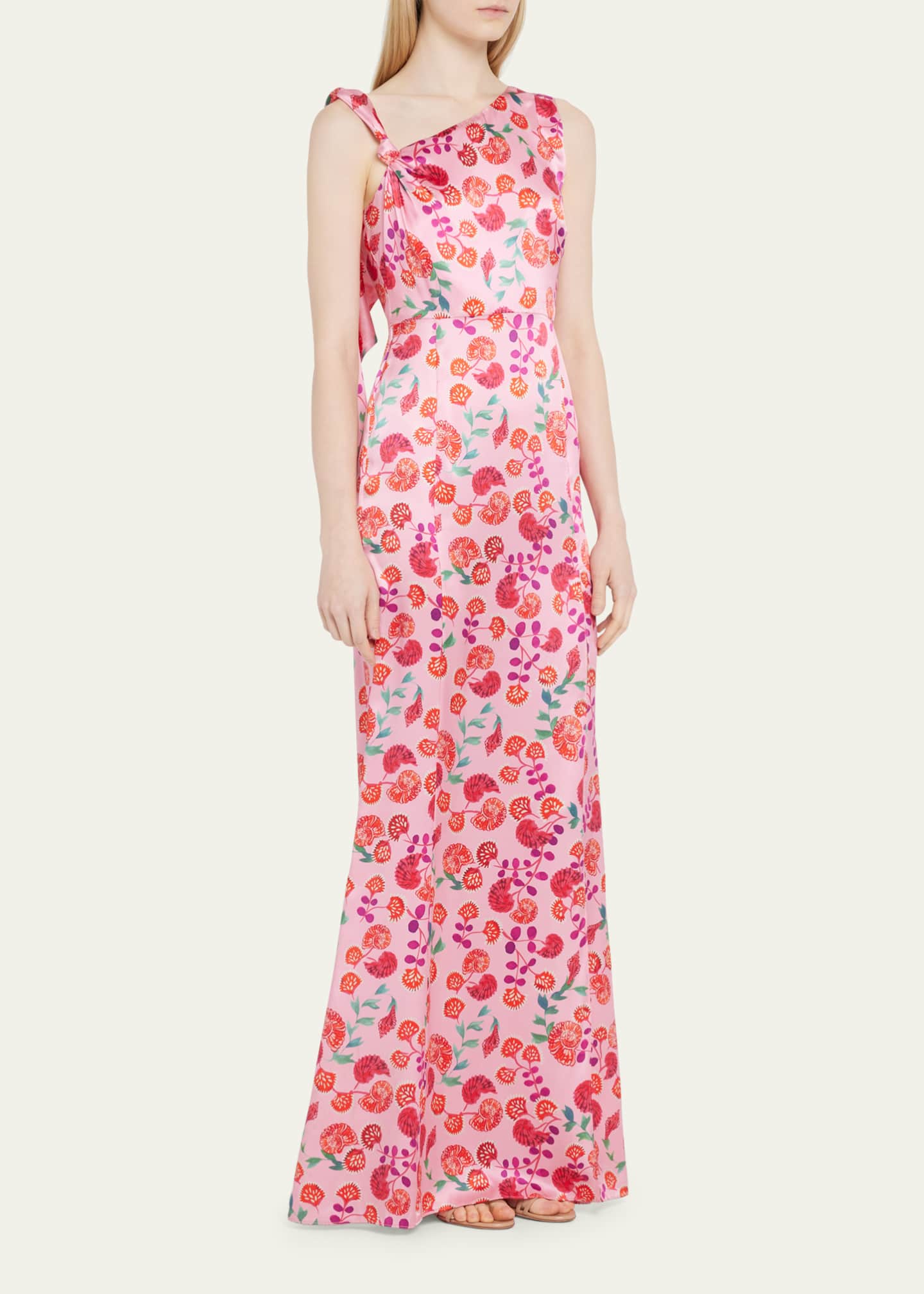 Saloni Leona One-Shoulder Draped Printed Silk Gown - Bergdorf Goodman