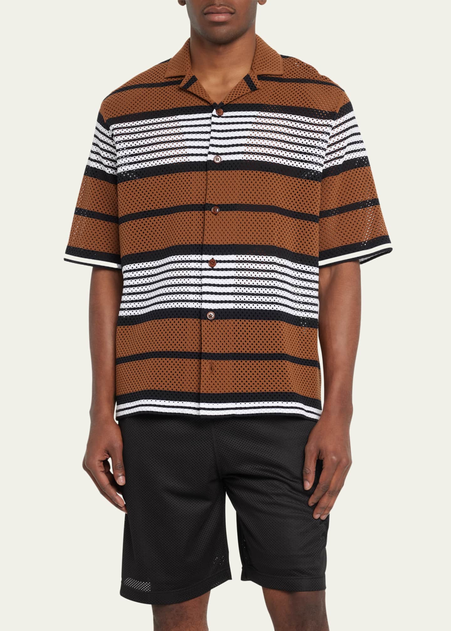 Burberry Men's Stripe Knit Oversized Short Sleeve Shirt - Bergdorf Goodman
