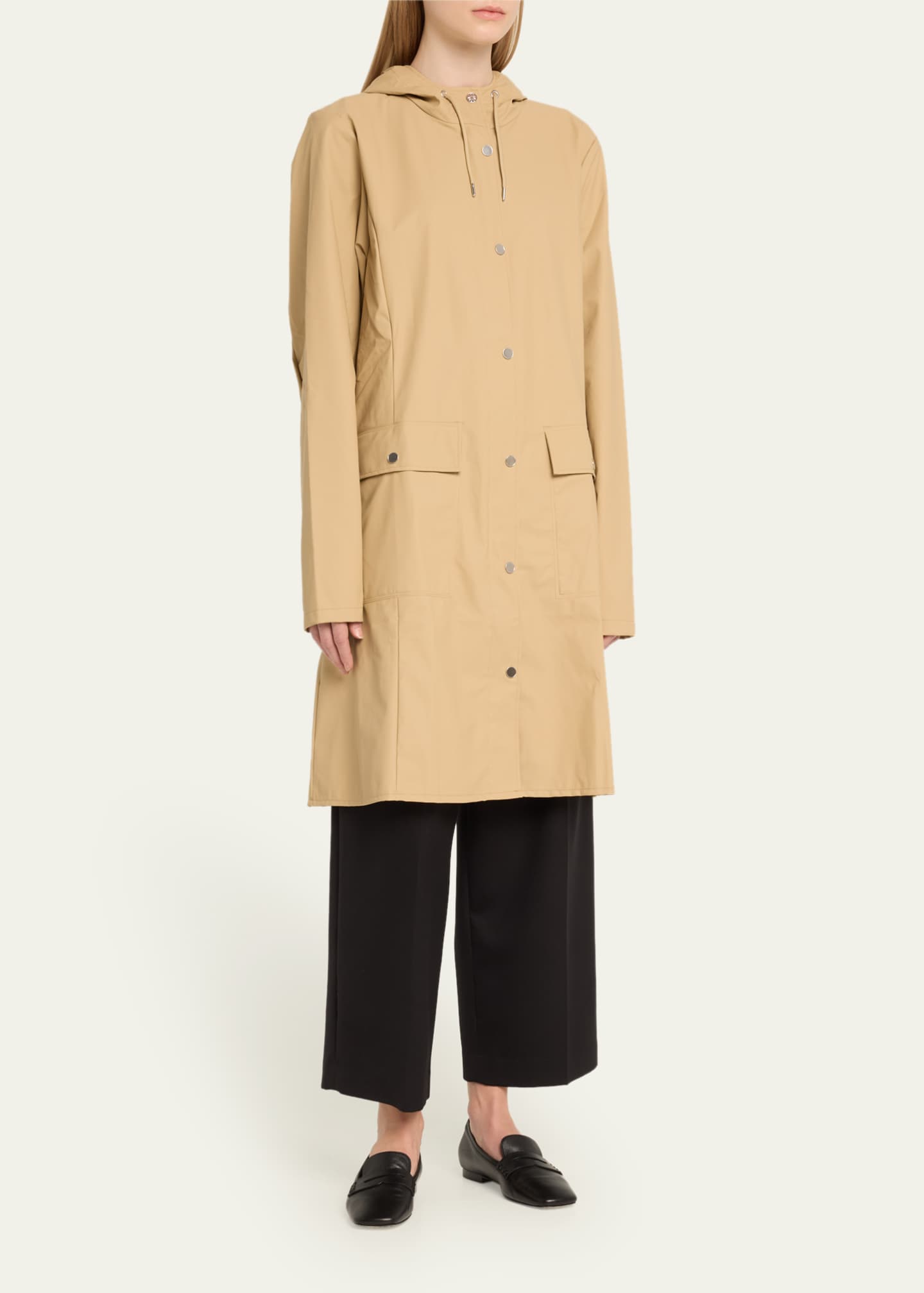 Rains Curve Belted Trench Coat with Drawstring Hood Image 4 of 5
