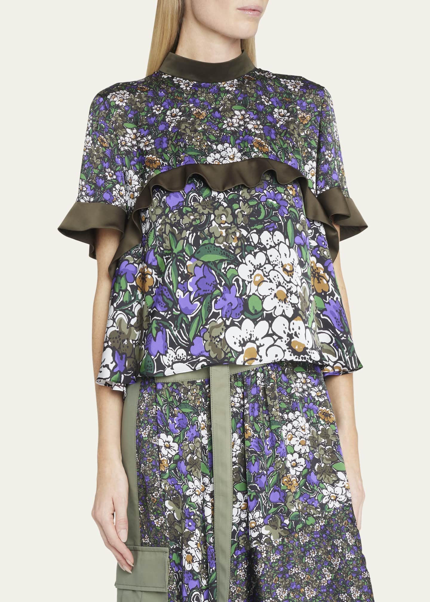 SACAI Floral-Print Top with Ruffle Detail - Bergdorf Goodman