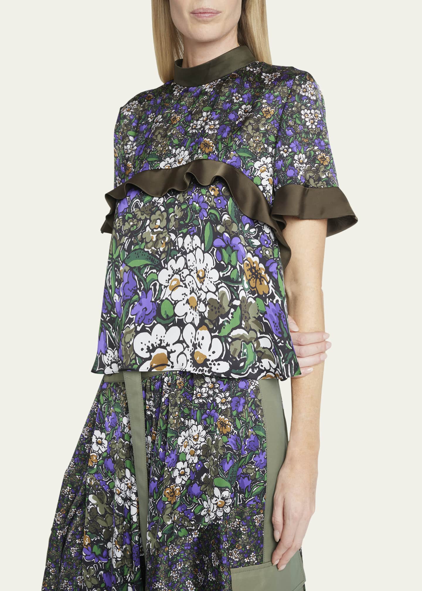 SACAI Floral-Print Top with Ruffle Detail - Bergdorf Goodman