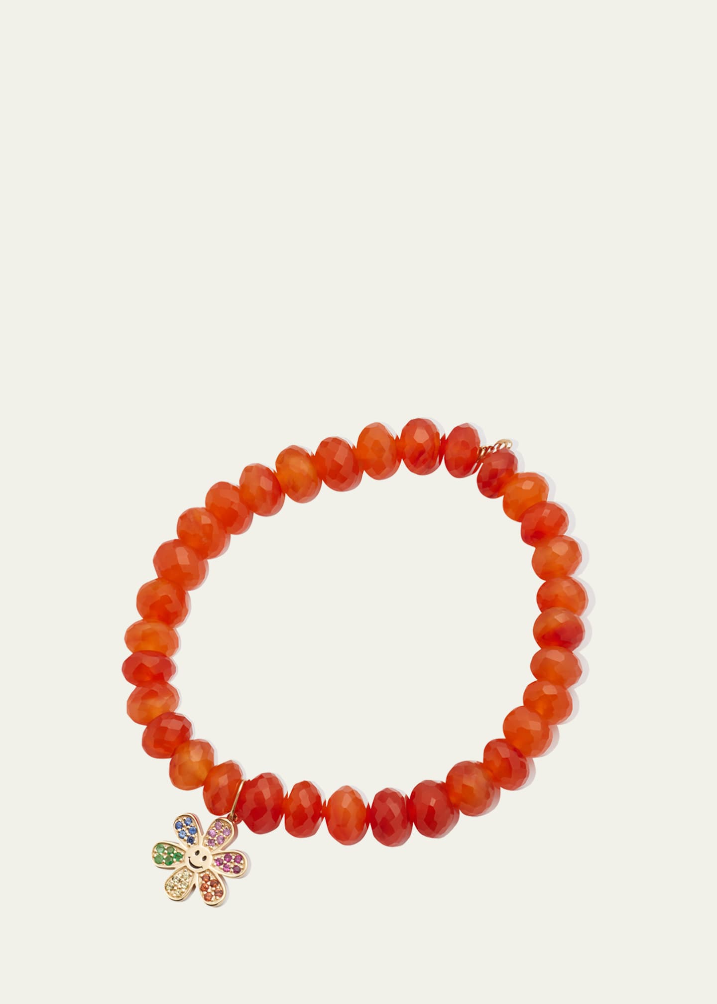 Sydney Evan 14k Gold Carnelian Beaded Bracelet with Happy Face