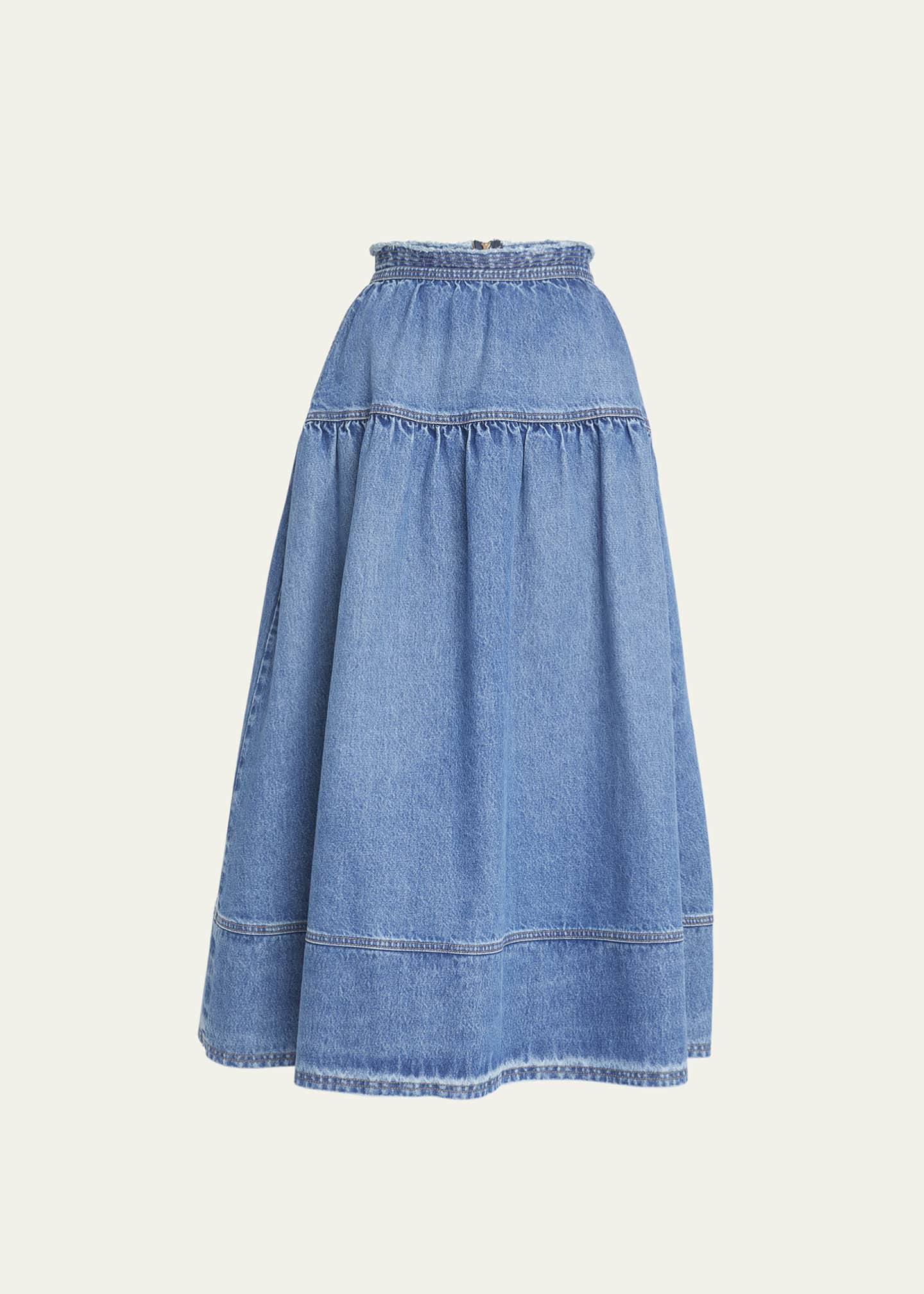 Ulla Johnson The Astrid Flared Denim Midi Skirt Bergdorf Goodman