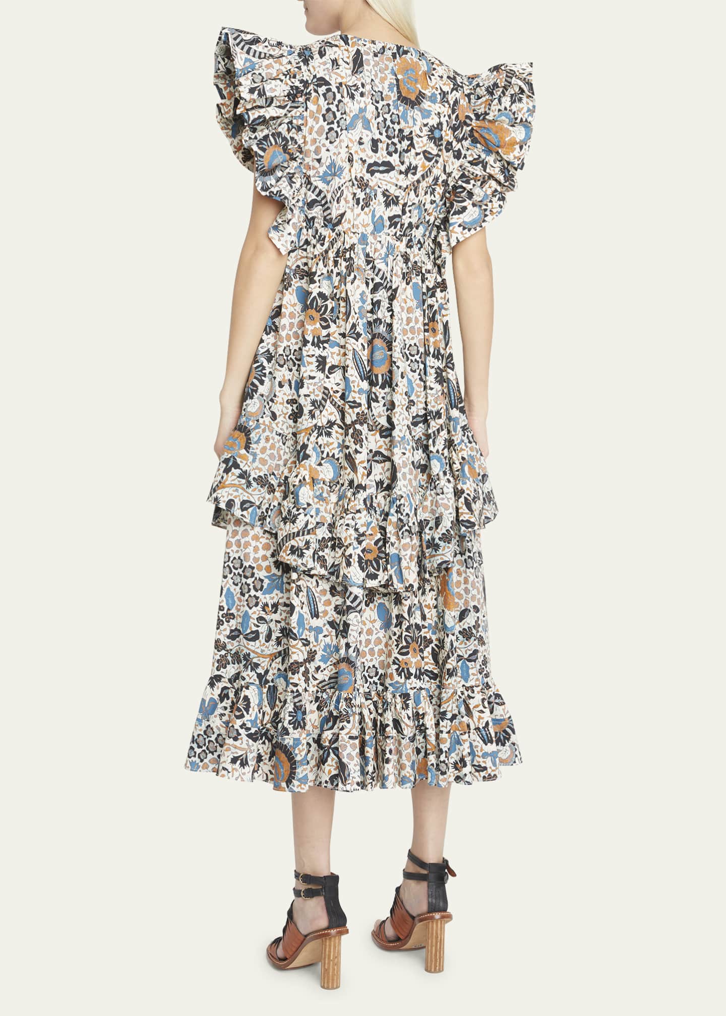 Ulla Johnson Delila TieredRuffle Printed Poplin Midi Dress Bergdorf
