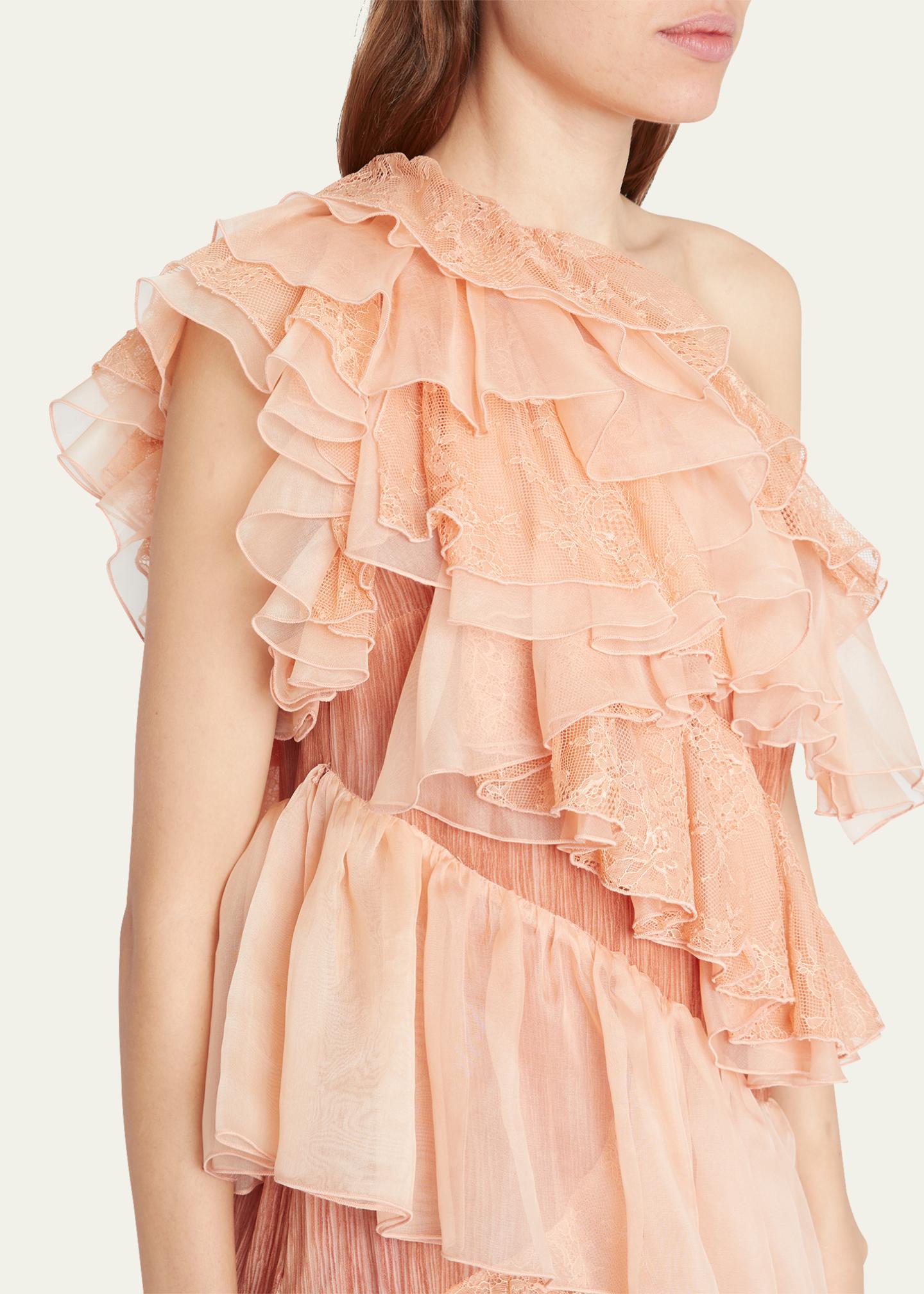 Robe Cocktail Une épaule Mystic - Taille S, Couleur Beige, En Dentelle Polyester Extensible - Occasion Très Bon état