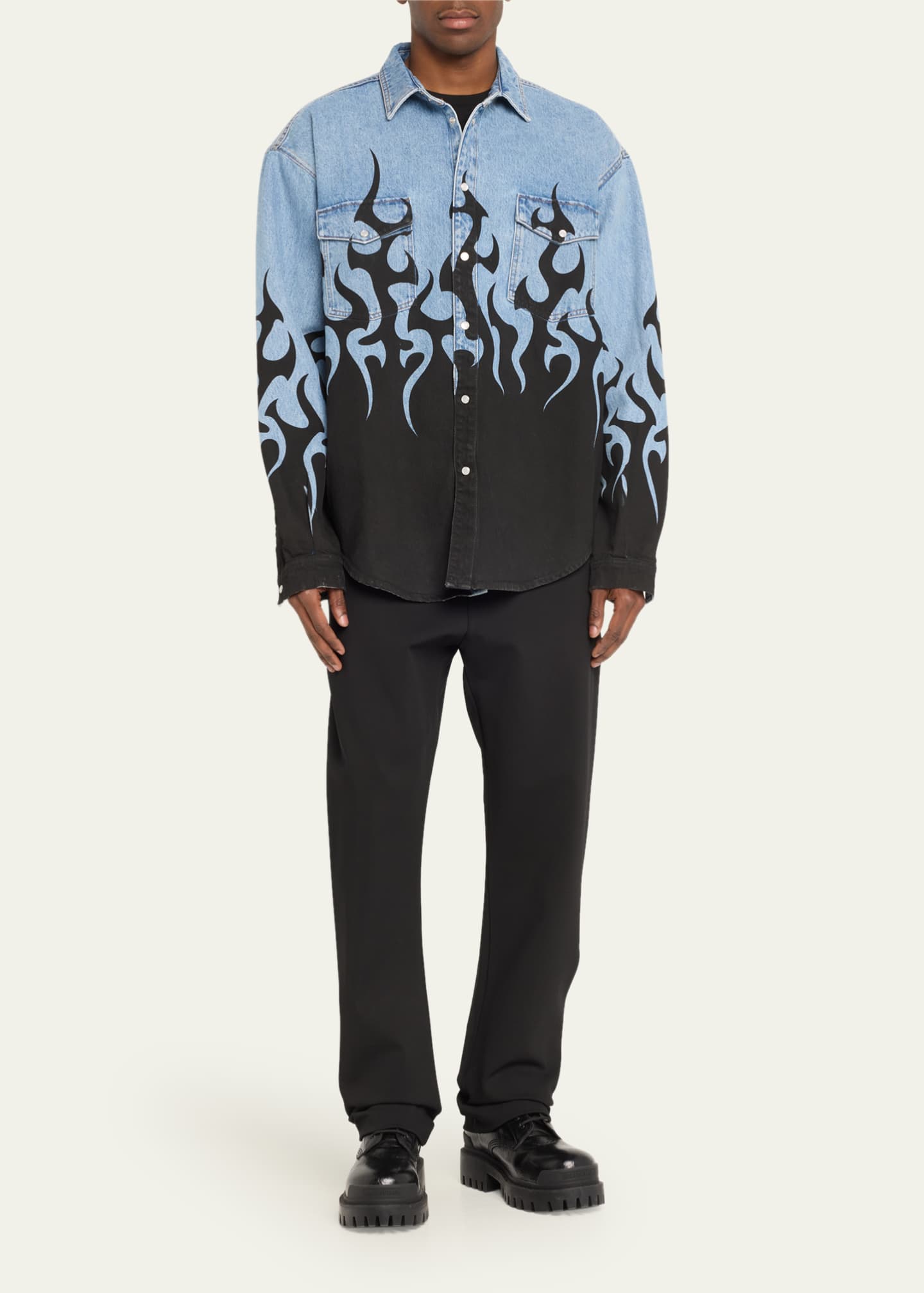 Vetements Men's Bicolor Flame Denim Shirt - Bergdorf Goodman