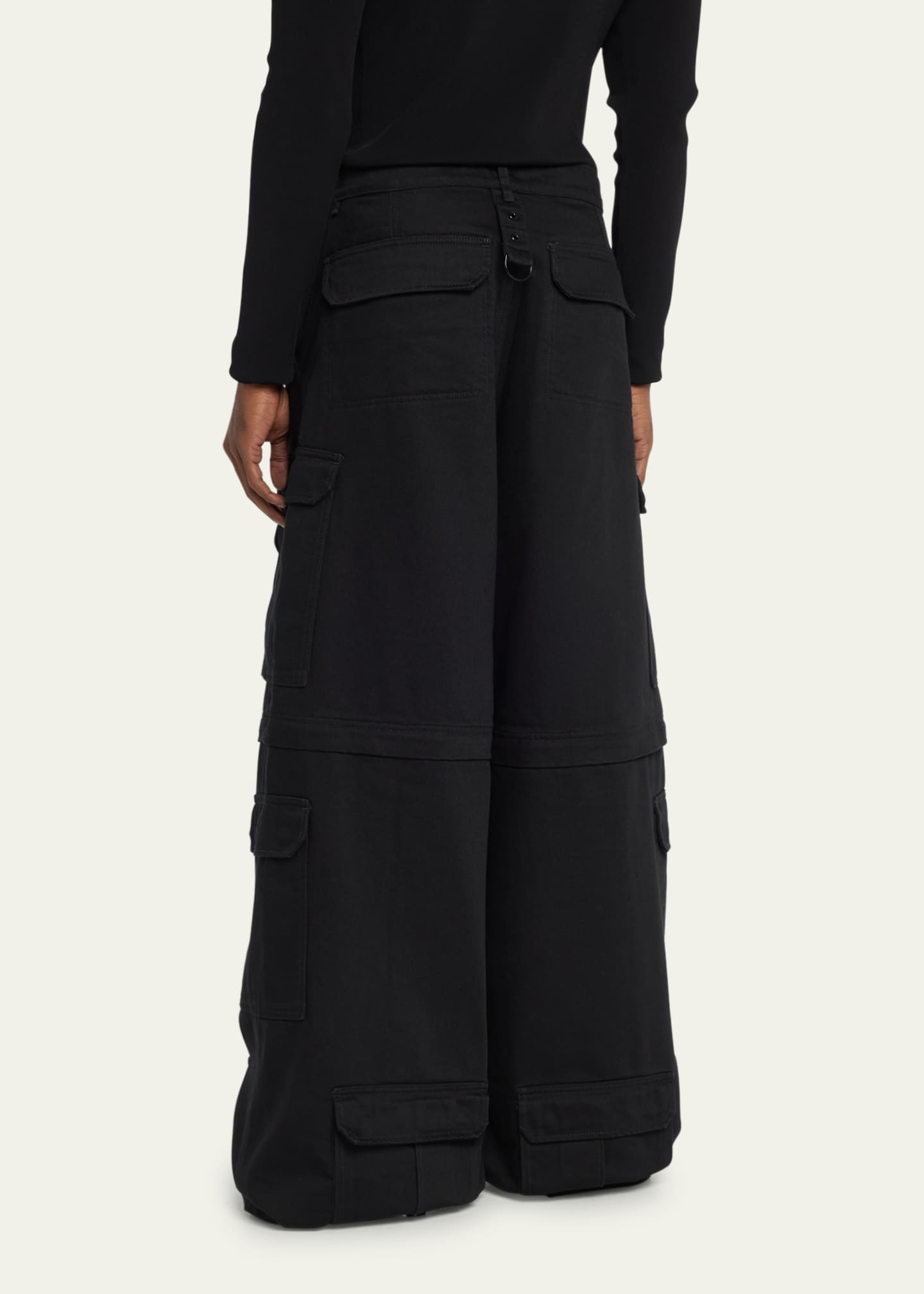 Multi pocket wide cargo pants in black