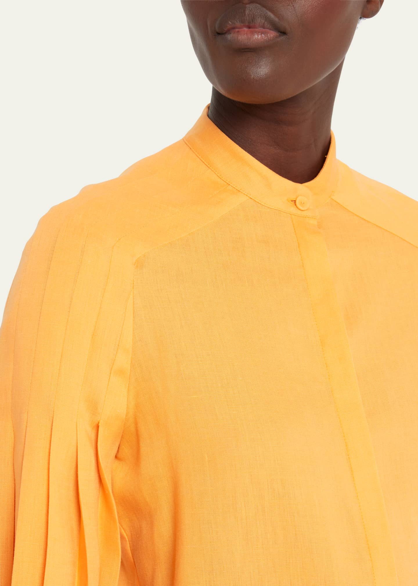 Gabriela Hearst Laetitia Pleated-Sleeve Linen Blouse - Bergdorf Goodman