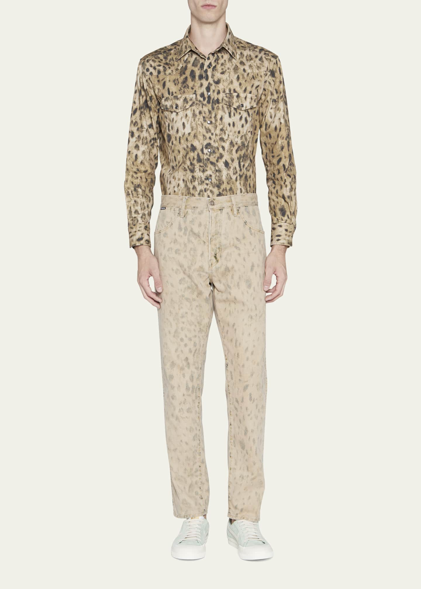 TOM FORD Men's Washed Leopard Denim Jeans - Bergdorf Goodman