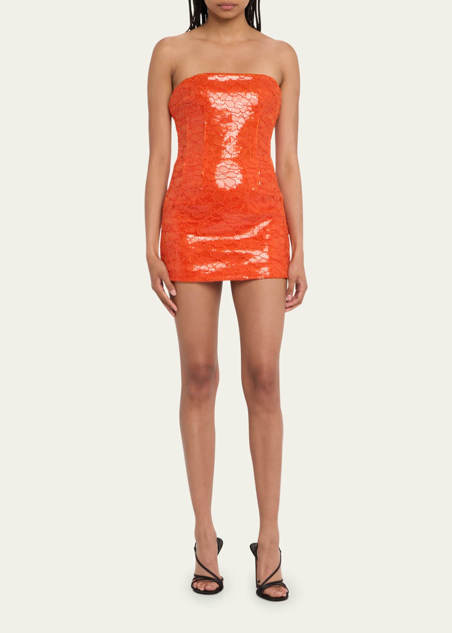 LaQuan Smith Strapless Embellished Lace Mini Dress with Boning Detail