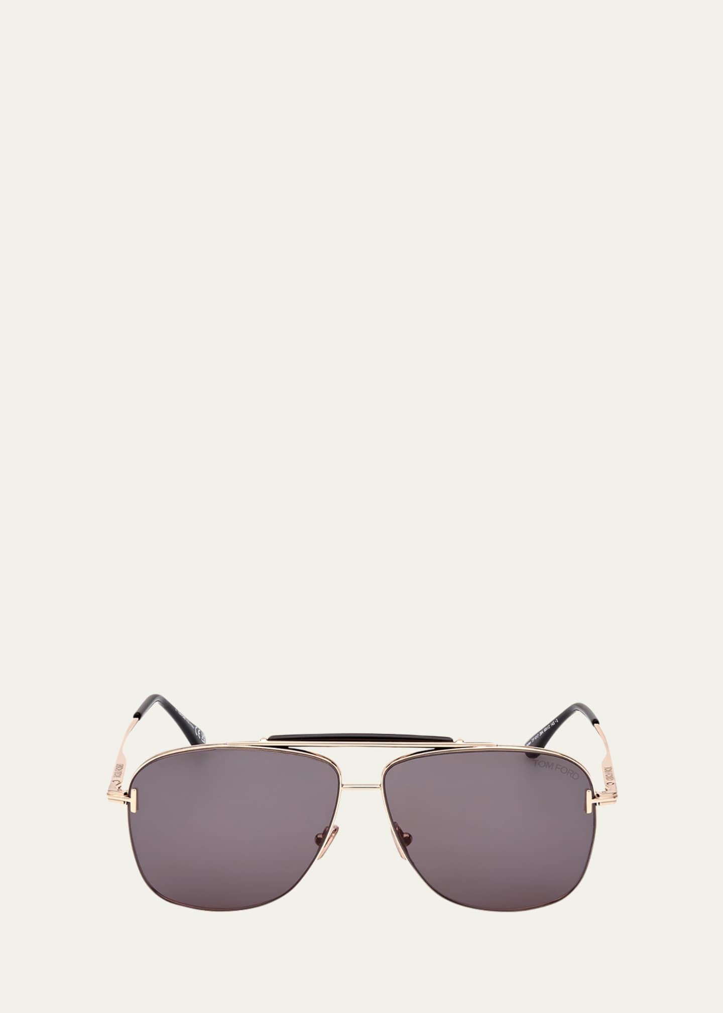 TOM FORD Jaden T Logo Metal Aviator Sunglasses