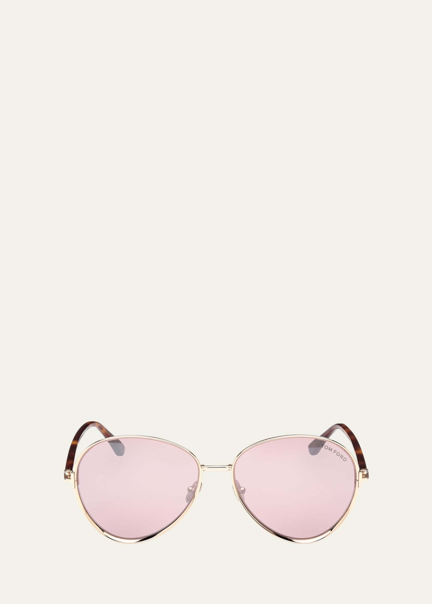 TOM FORD T Logo Round Havana Metal Sunglasses