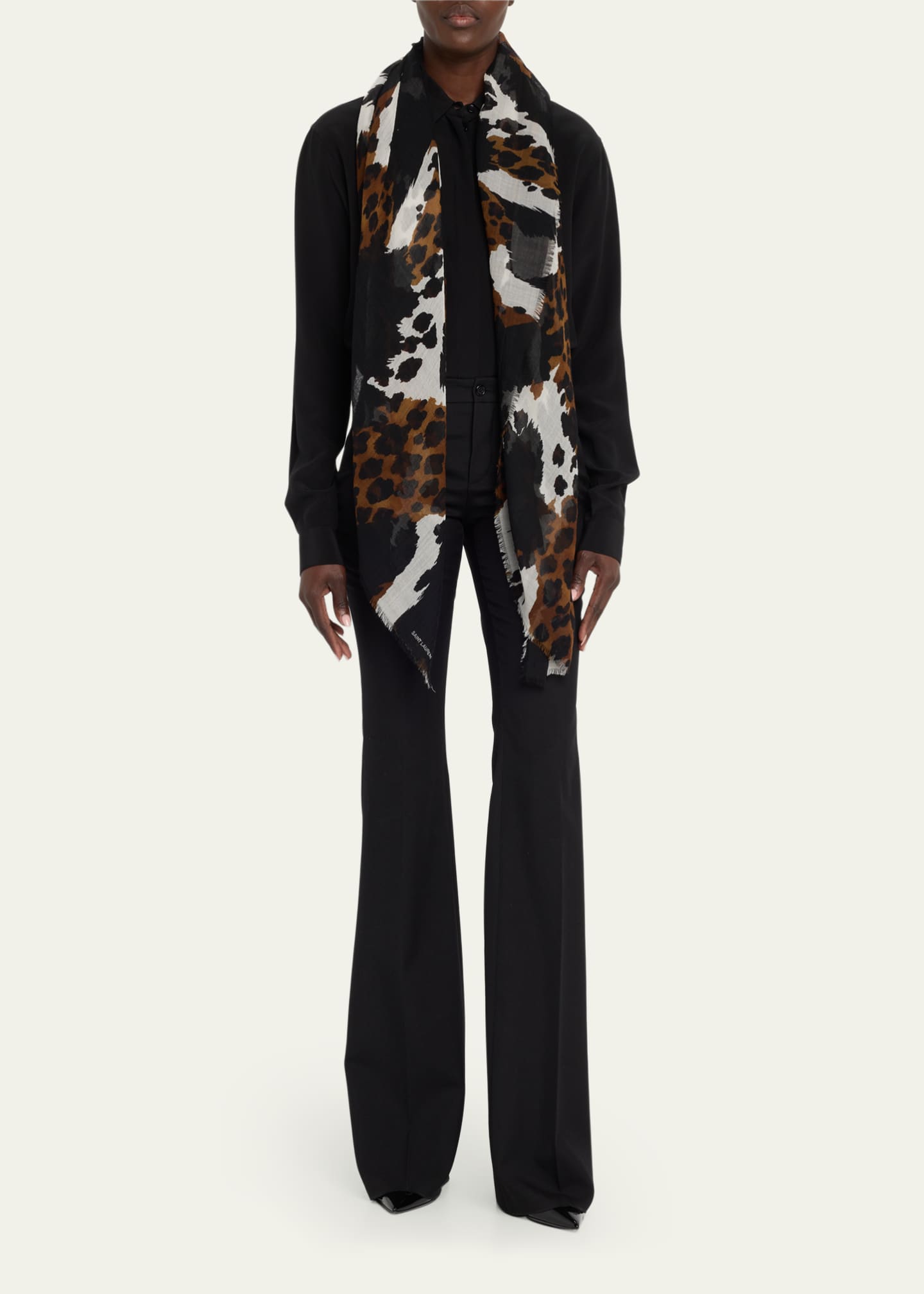 Saint Laurent Baby Cat Mixed-Print Wool Square Scarf Image 2 of 4
