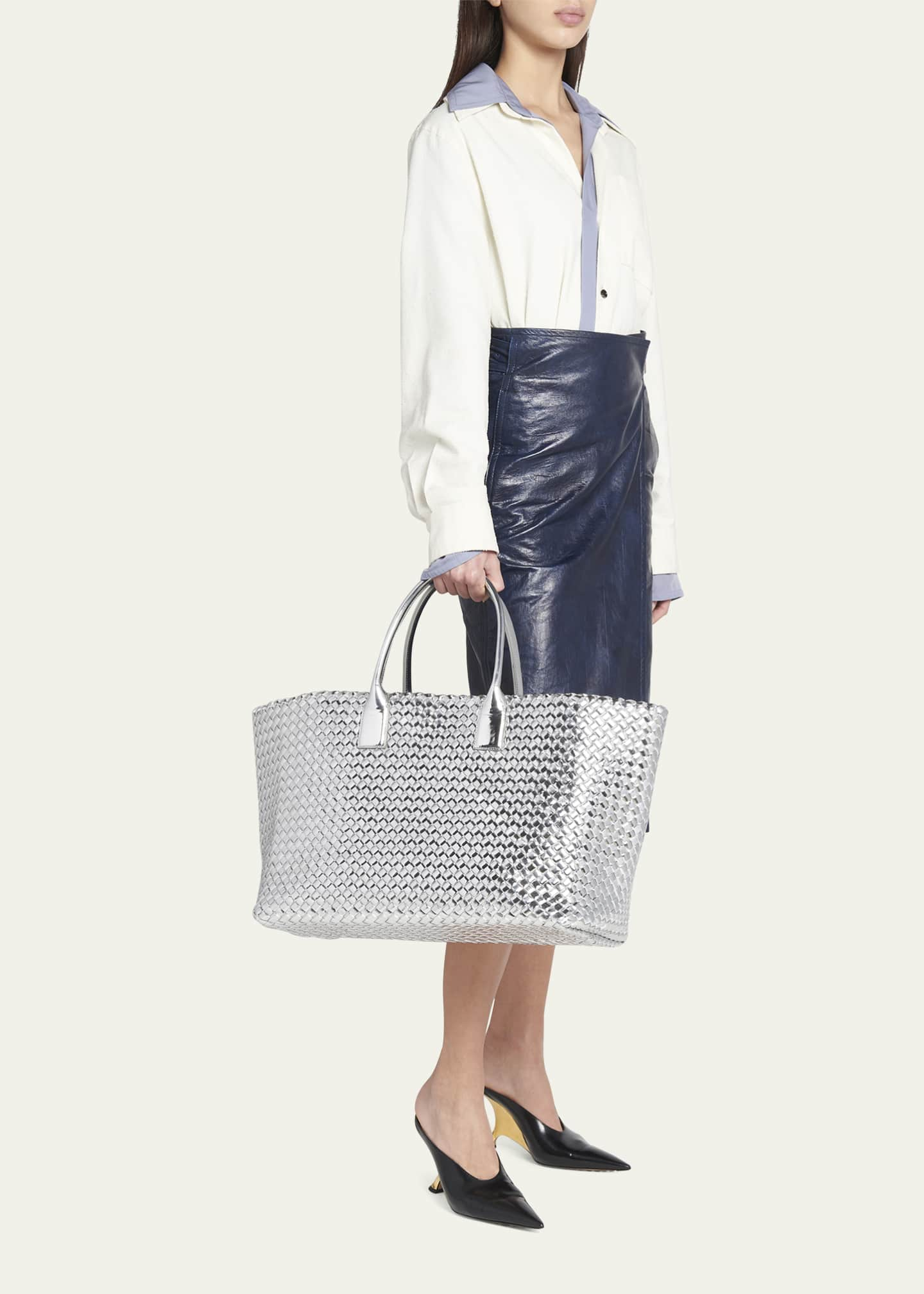 Bottega Veneta Cabat Large Intreccio Metallic Tote Bag - Bergdorf Goodman