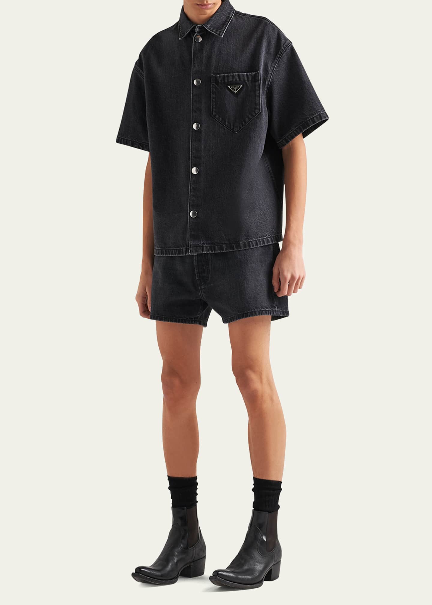 Prada Men's Denim Snap-Front Sport Shirt Image 2 of 3