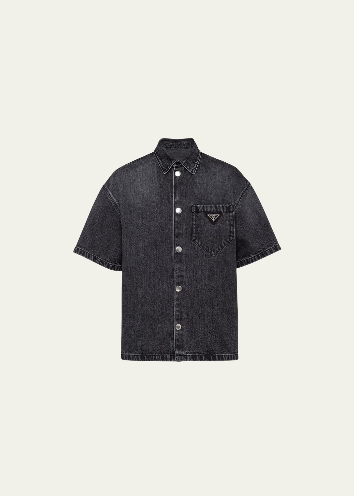 Prada Men's Denim Snap-Front Sport Shirt Image 1 of 3