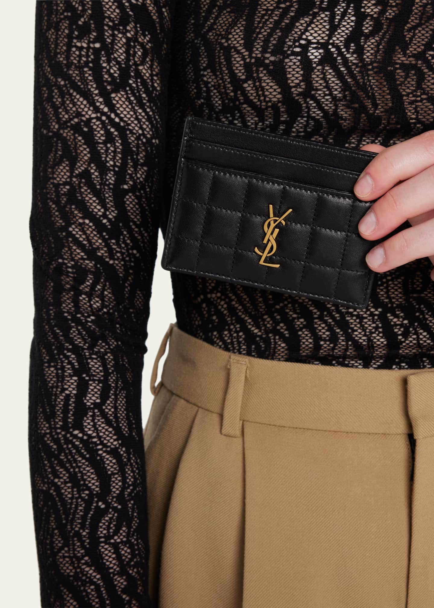Saint Laurent Cassandre YSL Card Case in Quilted Smooth Leather