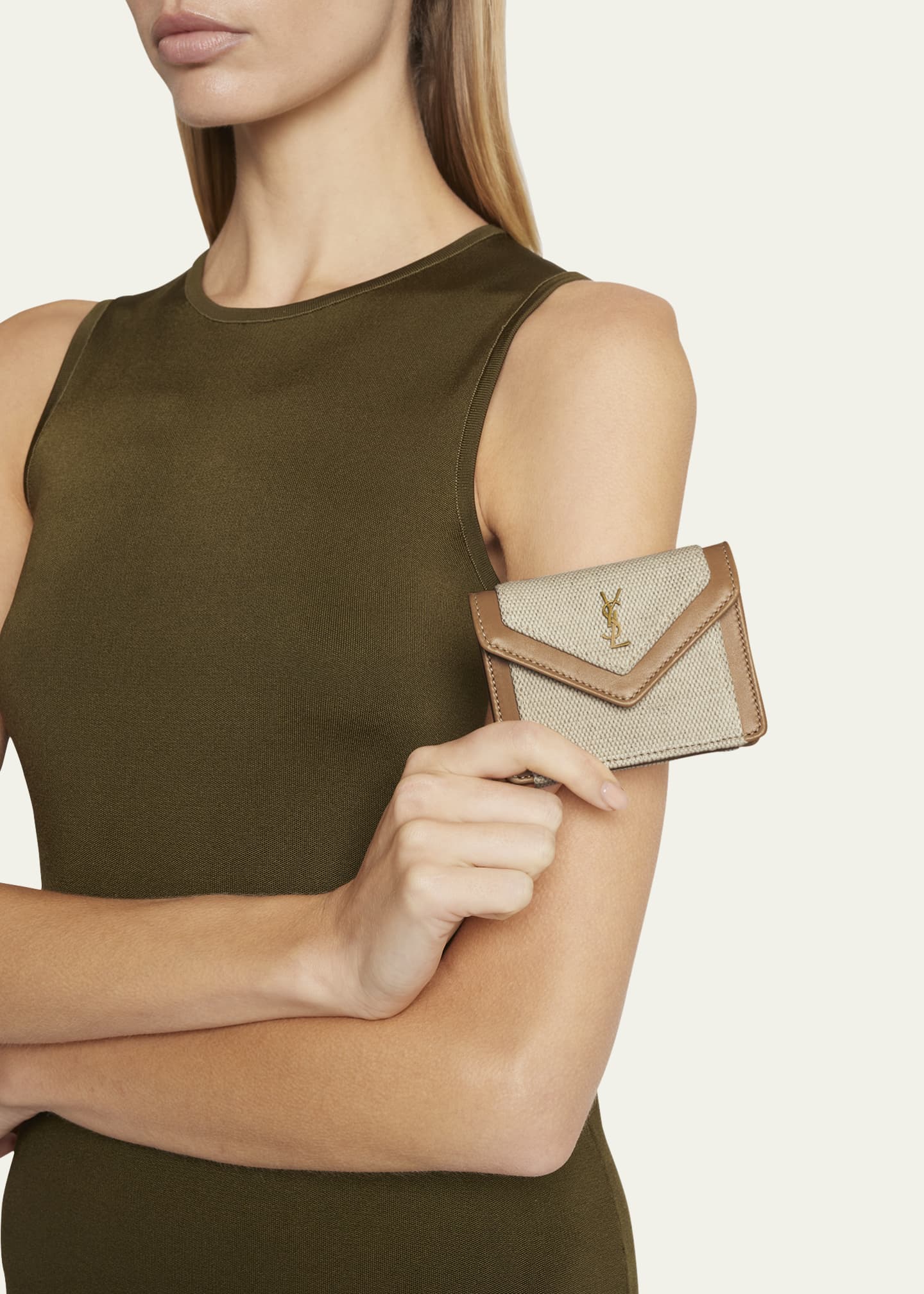 Saint Laurent Gaby Micro Vegan Leather And Canvas Crossbody Bag in Natural