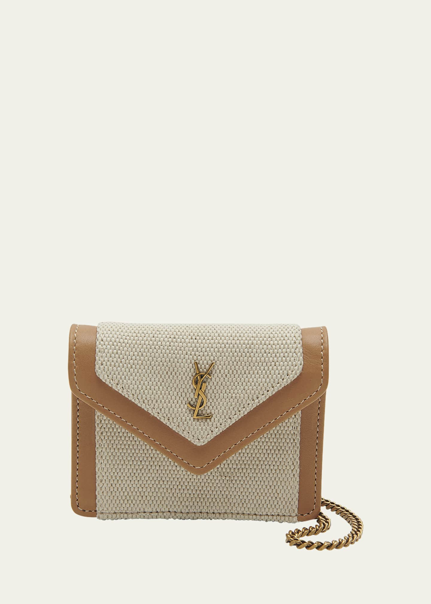 Saint Laurent Gaby Micro Vegan Leather And Canvas Crossbody Bag in Natural