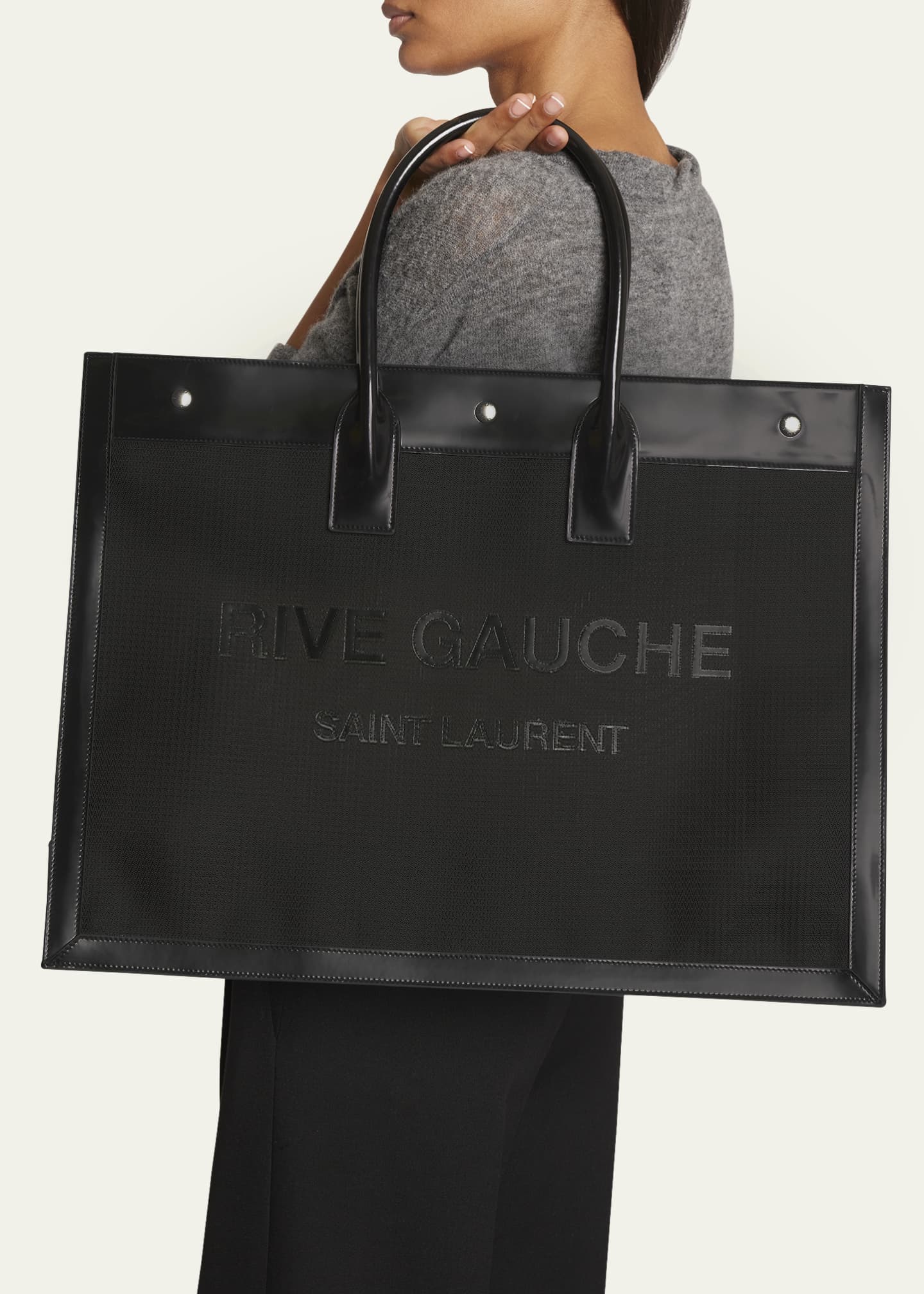 Saint Laurent Rive Gauche Small White Linen Tote Bag New