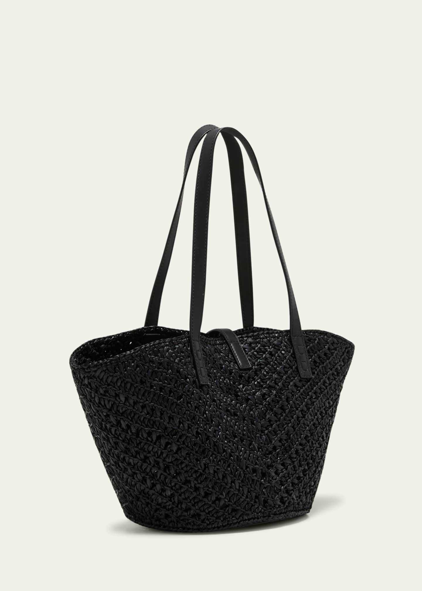 Saint Laurent Panier Raffia Tote Bag in Black