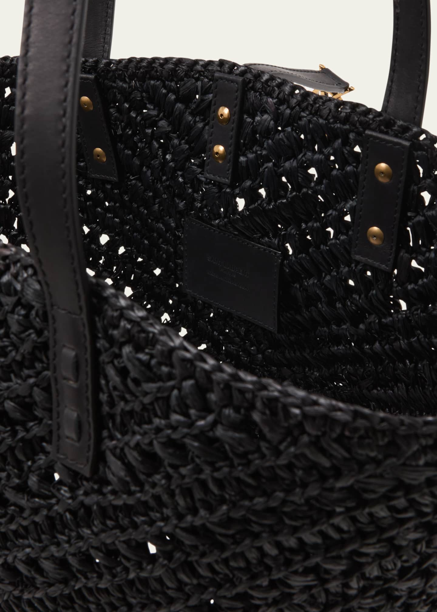 Saint Laurent Panier Raffia Tote Bag in Black