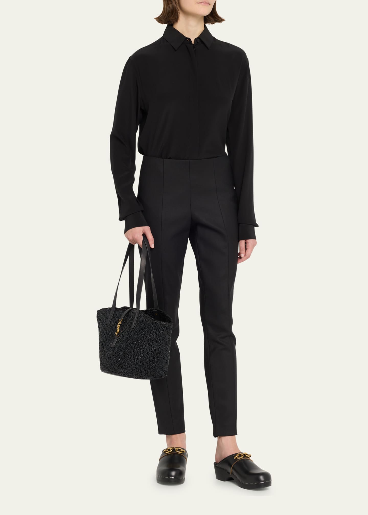 Saint Laurent Panier Small Ysl Raffia Tote Bag Black