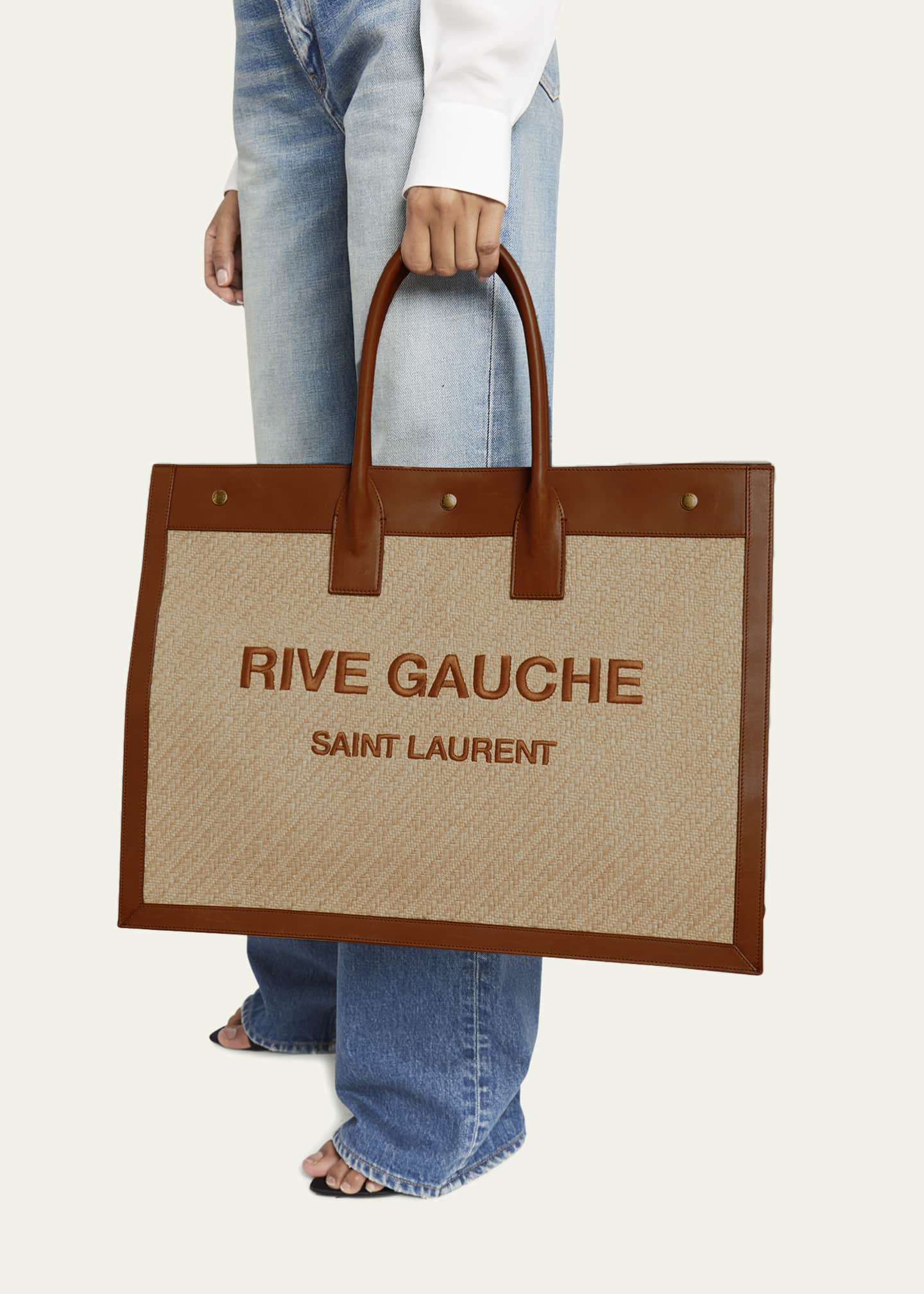 Saint Laurent Rive Gauche Raffia Tote Bag