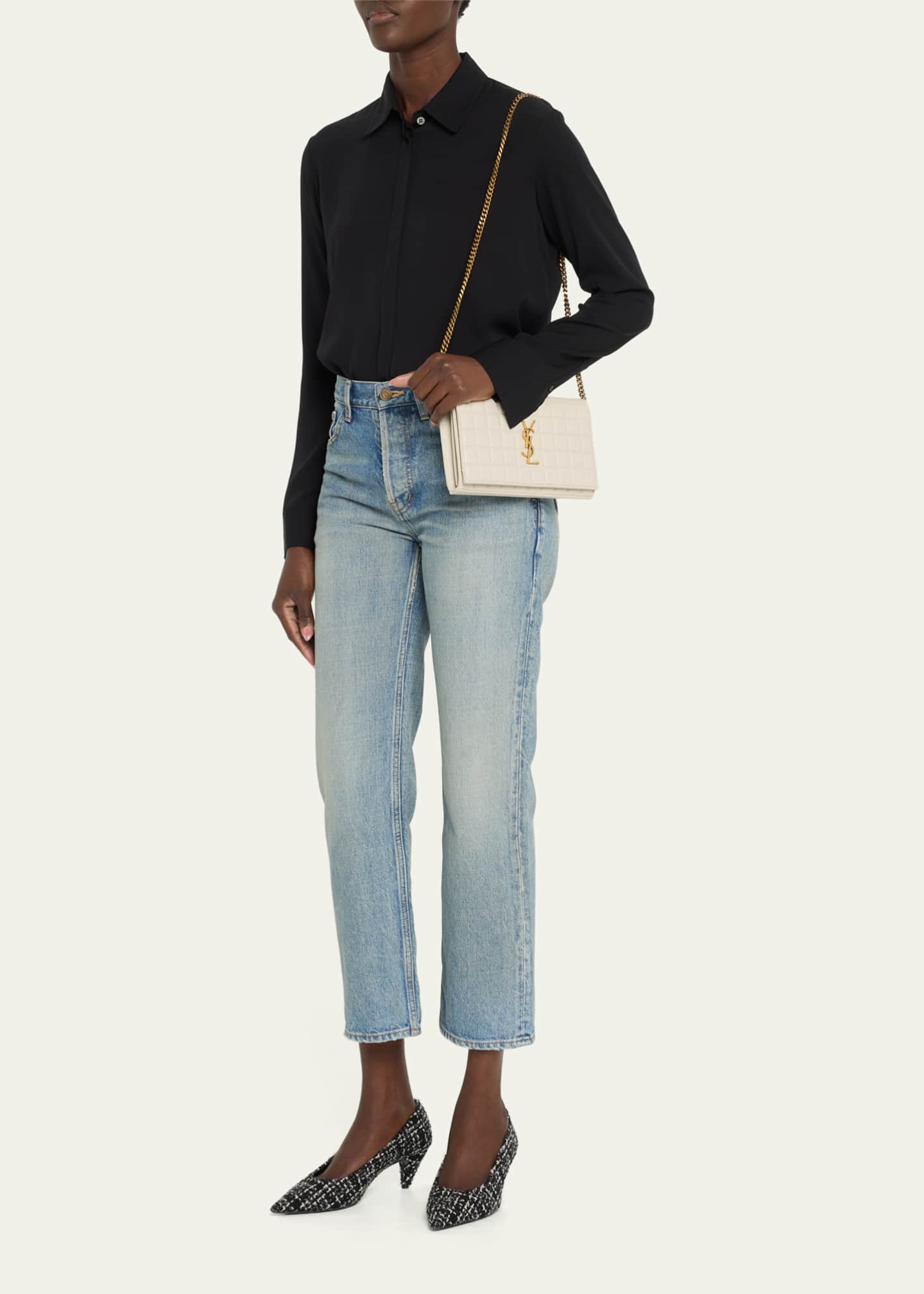 ハンサム♪◇CASSANDRA チェーンウォレット◇Saint Laurent Saint Laurent Cassandra YSL Wallet on Chain in Croc Embossed