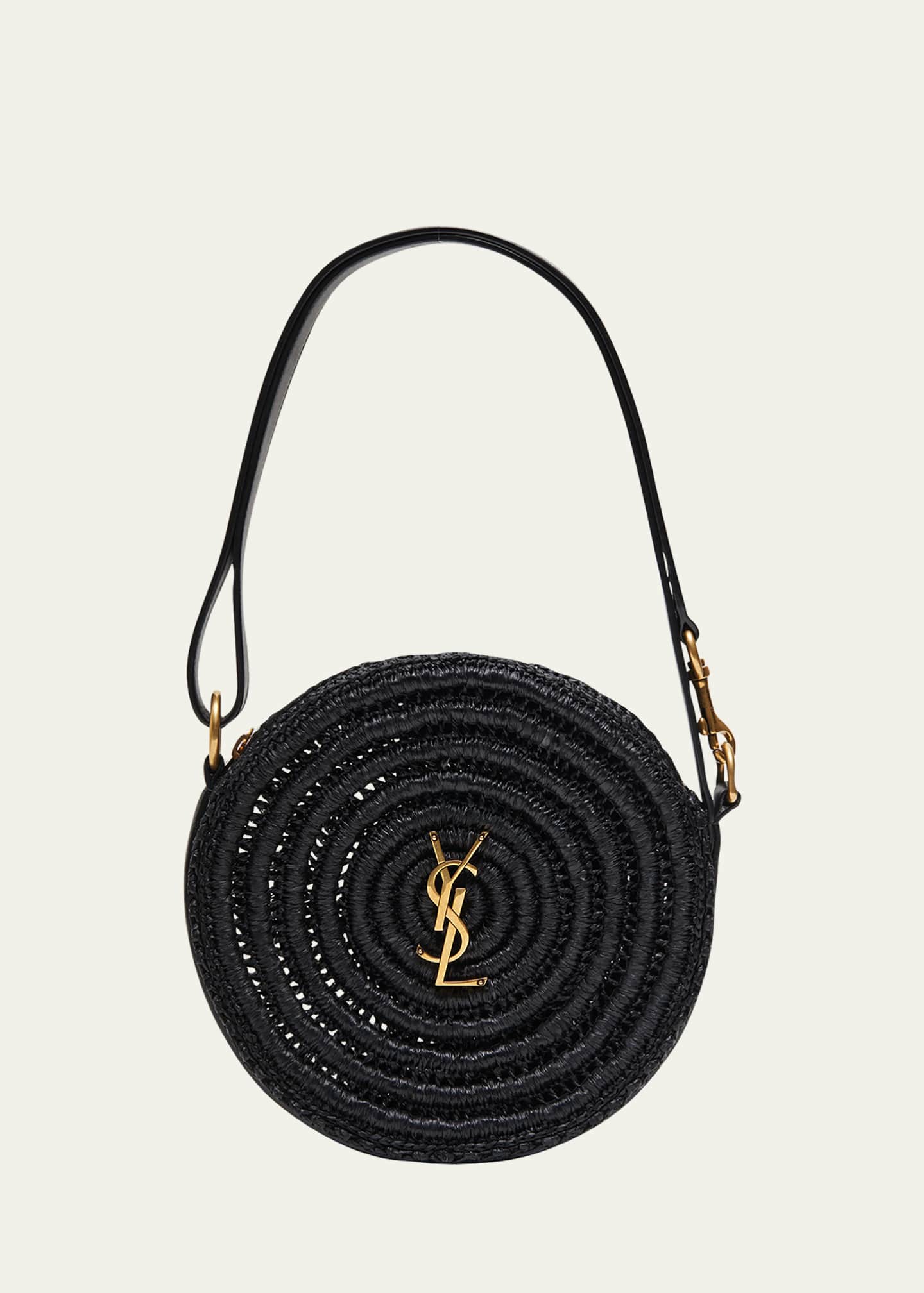 Saint Laurent YSL Monogram Round Shoulder Bag in Raffia Bergdorf
