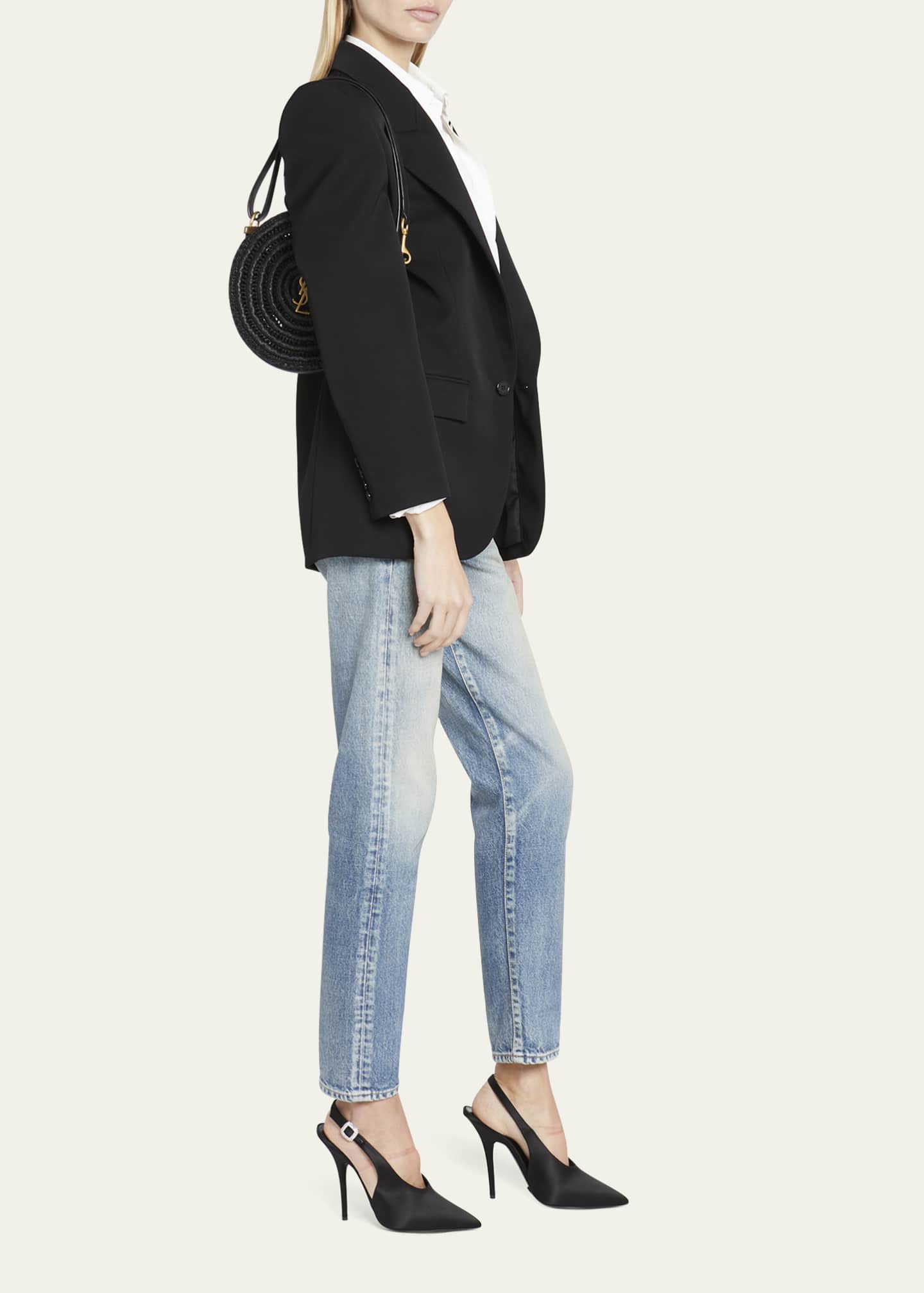 Saint Laurent Ysl Round Raffia Shoulder Bag