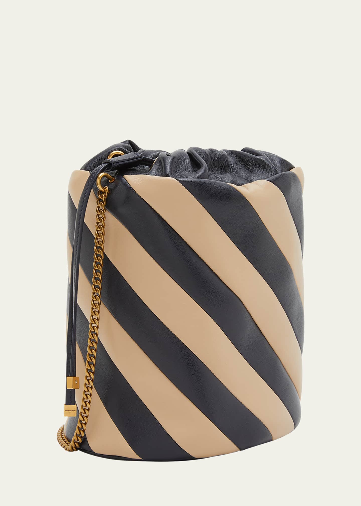 Full-Grain Leather Bucket with Cowhide Stripe - Mocha