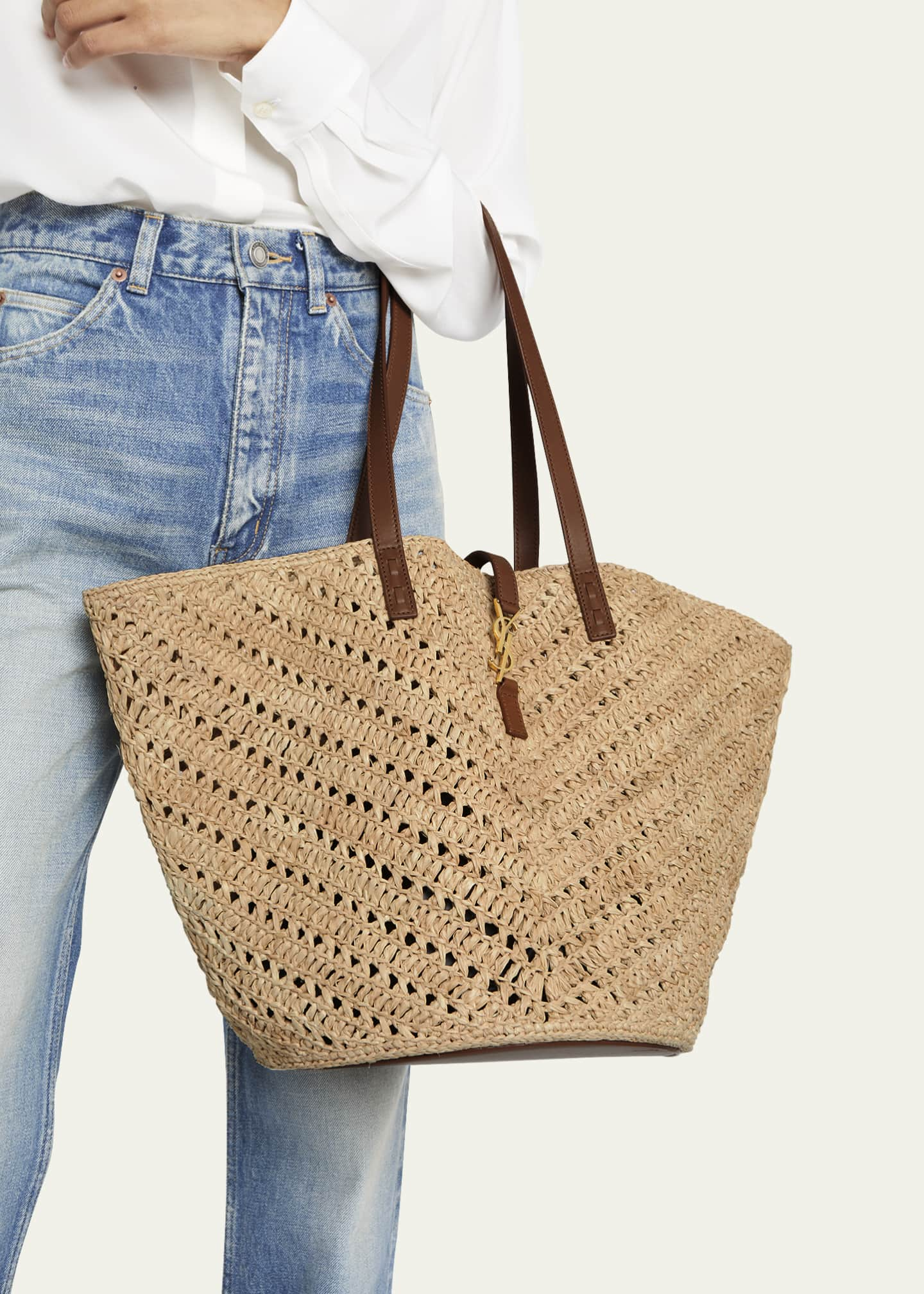 Saint Laurent Panier Medium Raffia Ysl Tote Bag