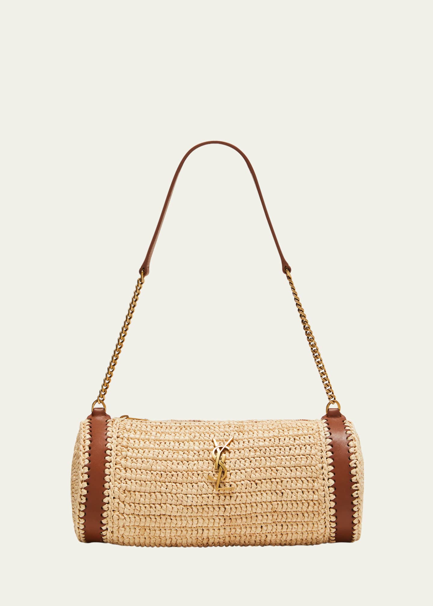 Saint Laurent Cassandre Small YSL Tube Shoulder Bag in Raffia