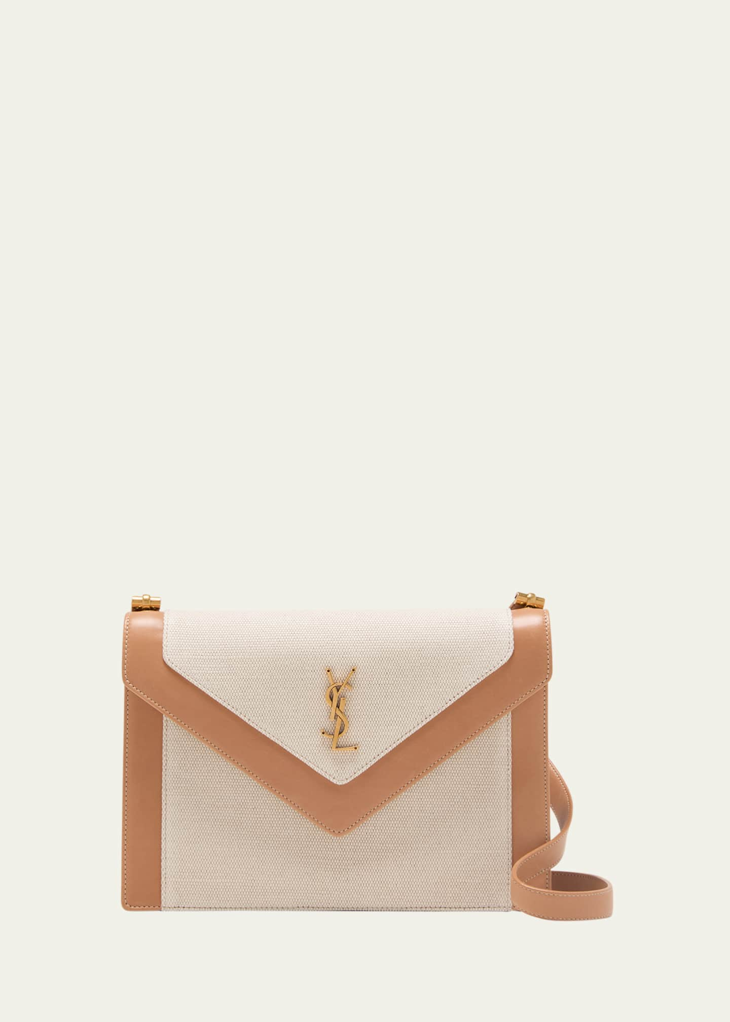 Uptown Leather Clutch in Beige - Saint Laurent