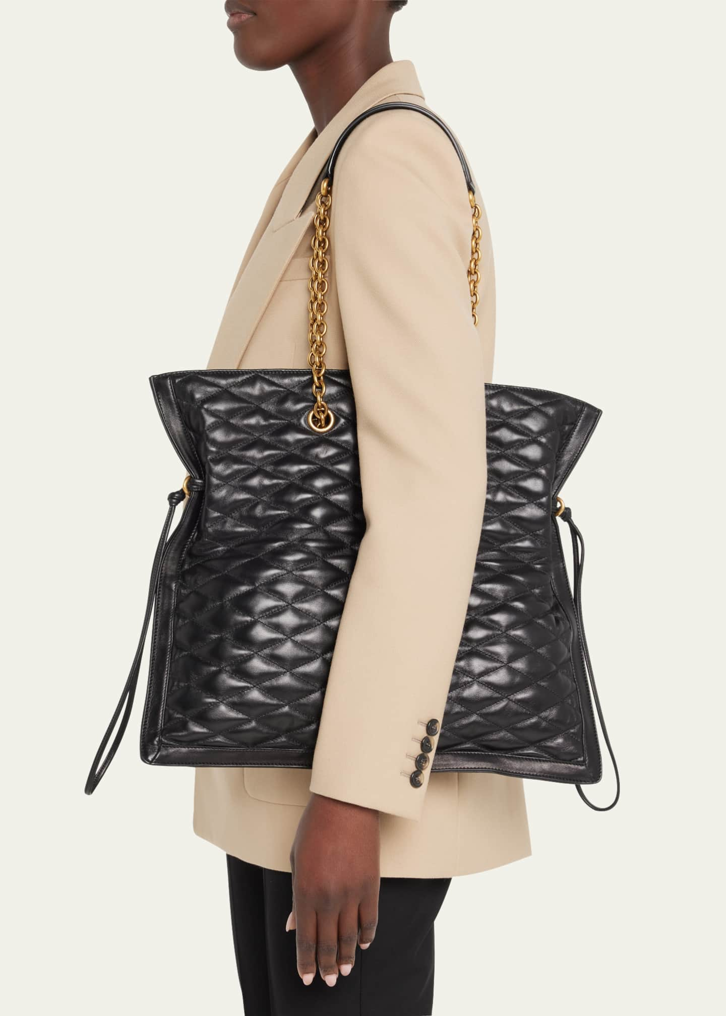 Saint Laurent Pochon Matelasse Quilted Leather Drawstring Tote Bag