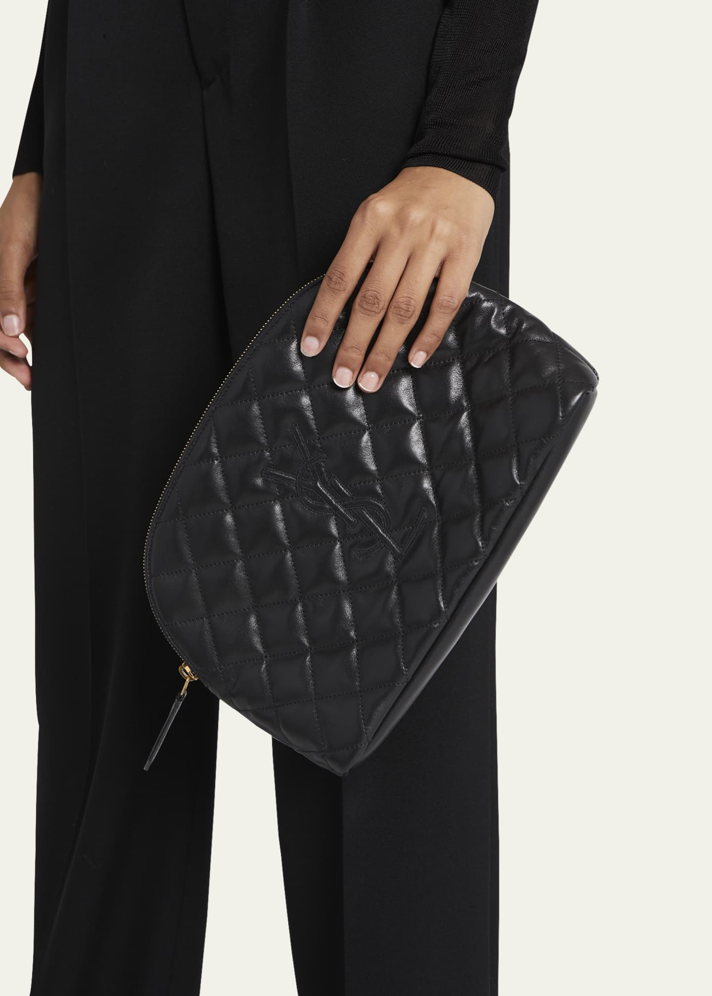 Saint Laurent YSL Quilted Leather Pouch Clutch Bag