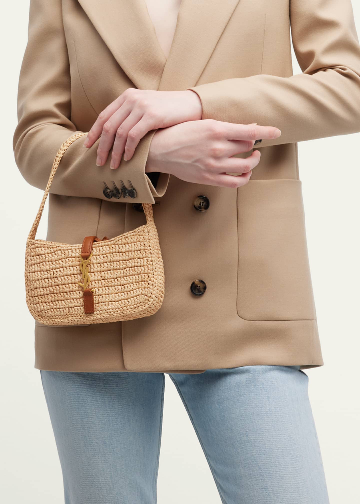 Yves Saint Laurent Tan Raffia Mombasa Hobo Yves Saint Laurent