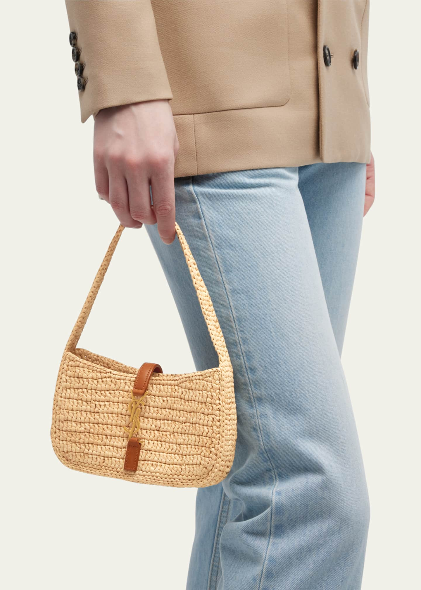 Yves Saint Laurent Tan Raffia Mombasa Hobo Yves Saint Laurent