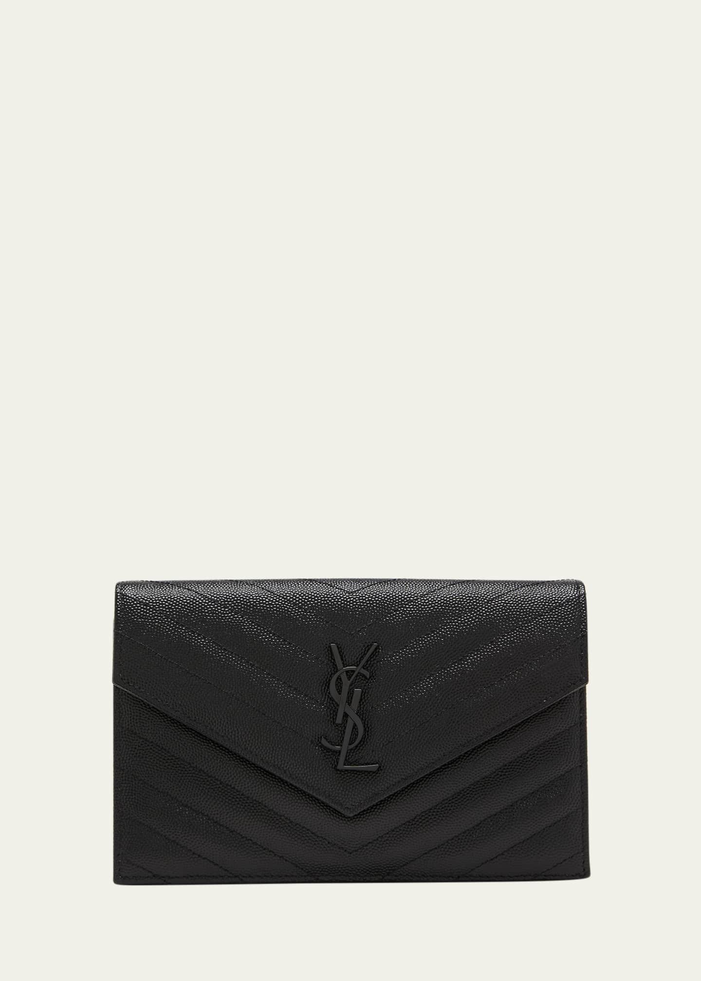 Saint Laurent YSL Small Envelope Leather Wallet on Chain