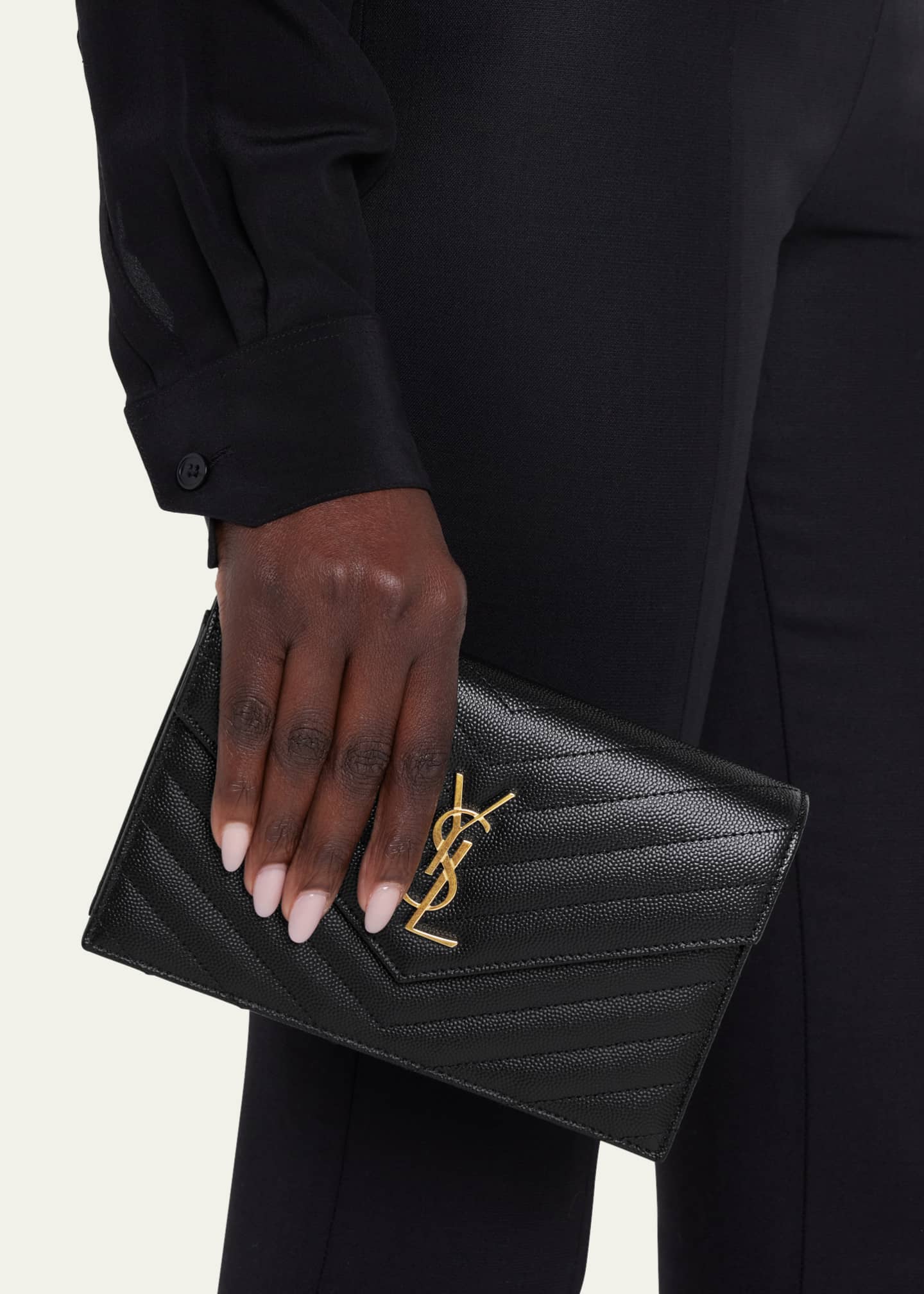 Saint Laurent Small Ysl Envelope Flap Wallet on Chain Black