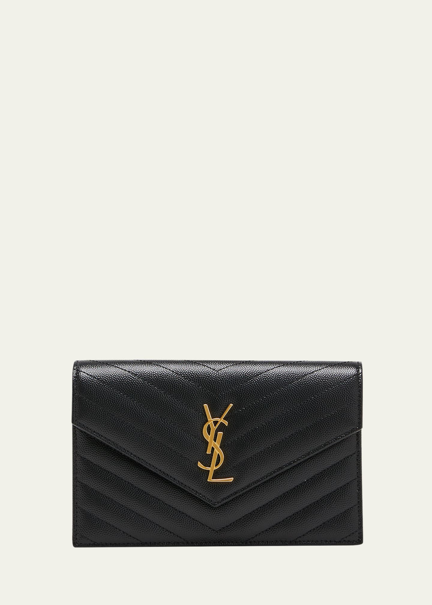 Saint Laurent Small Ysl Envelope Flap Wallet on Chain Black