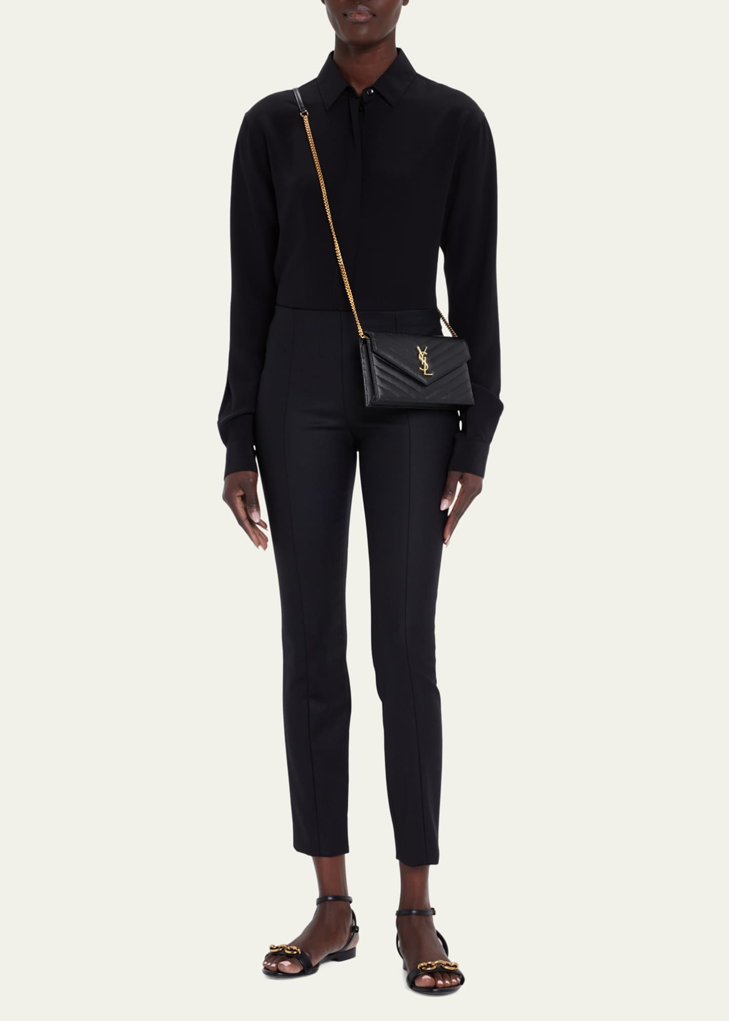 Saint Laurent YSL Monogram Small Wallet on Chain in Grained Leather